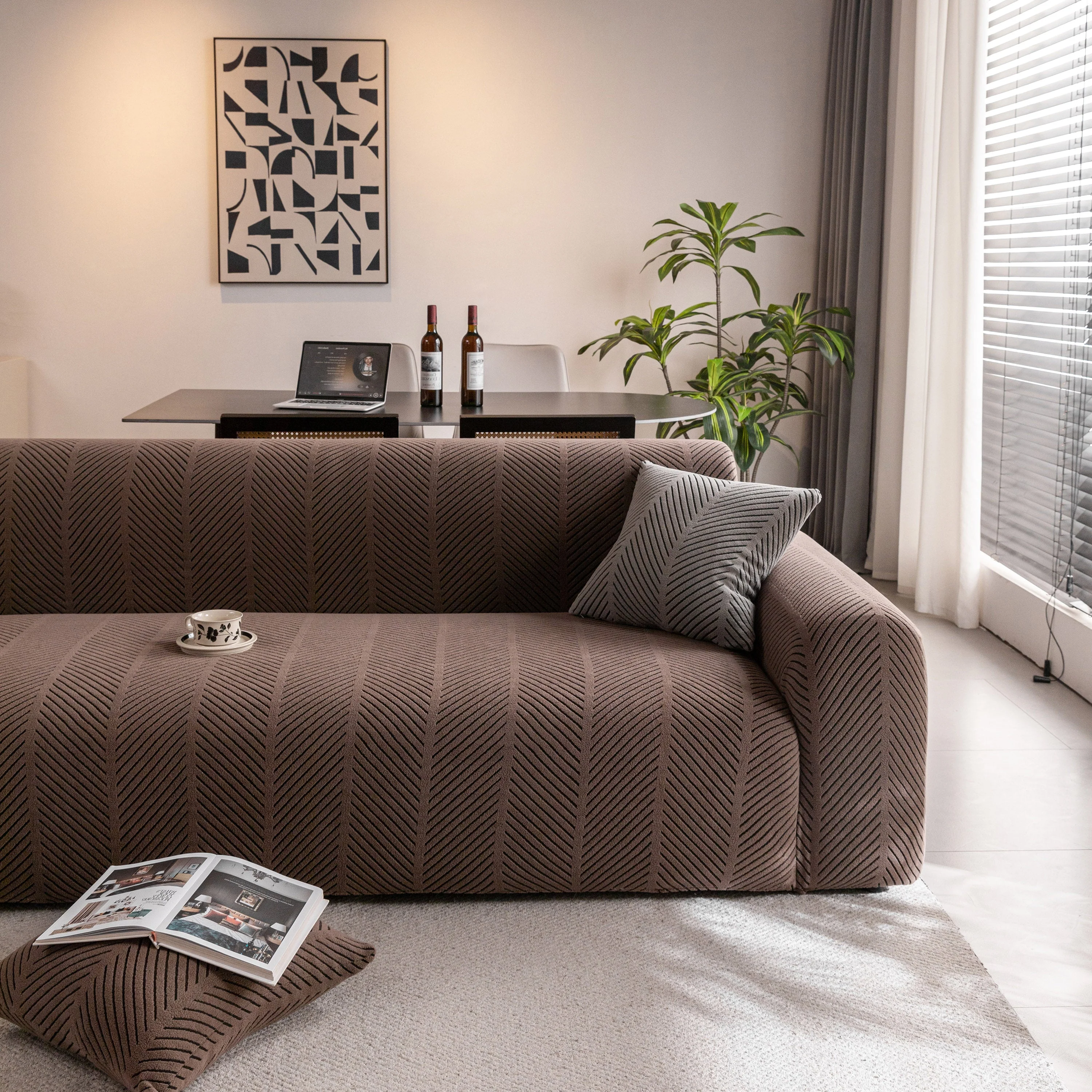 High Stretch Chevron Sofa Cover, Soft Washable Textured Jacquard Slipcover for Couch - Image 56