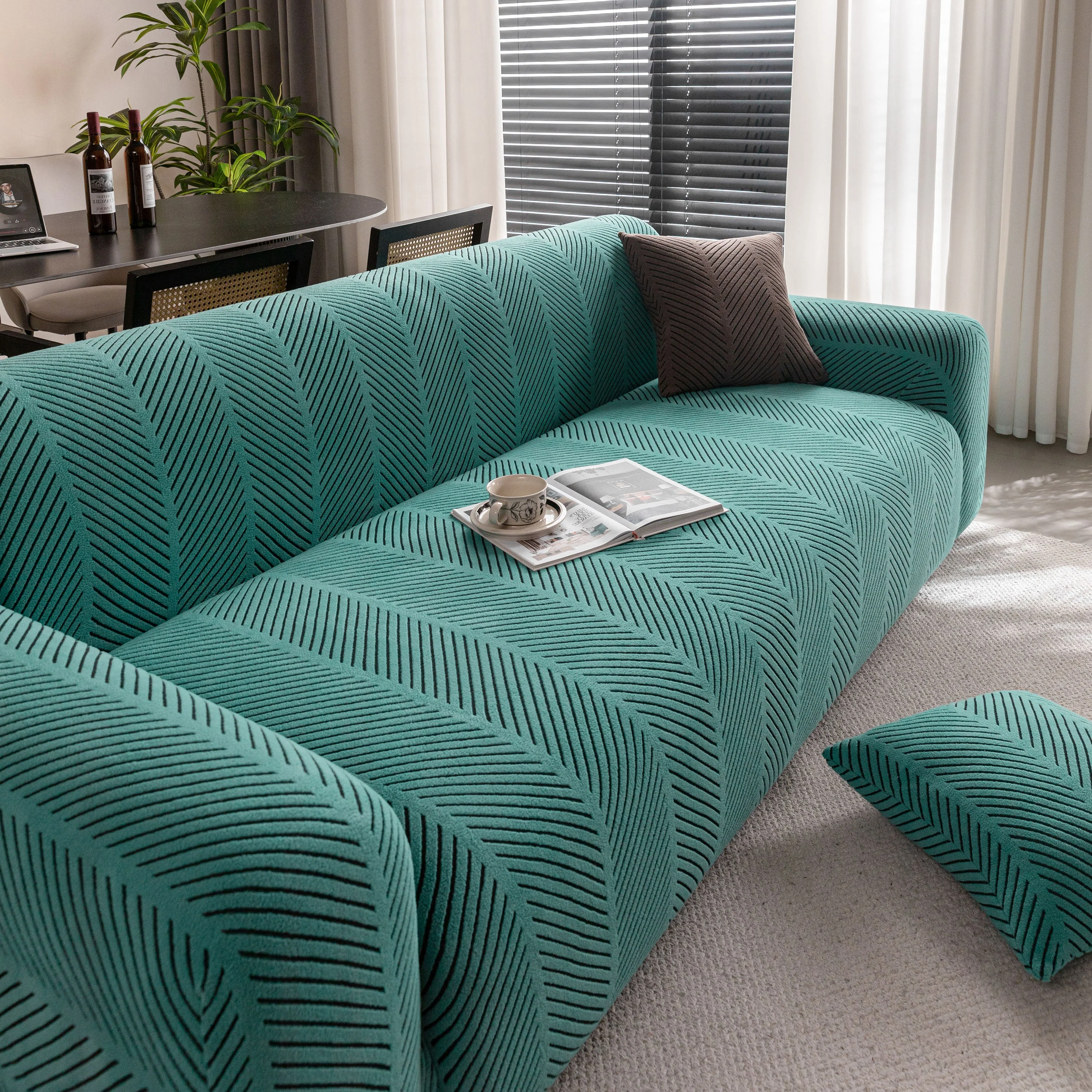 High Stretch Chevron Sofa Cover, Soft Washable Textured Jacquard Slipcover for Couch - Image 6