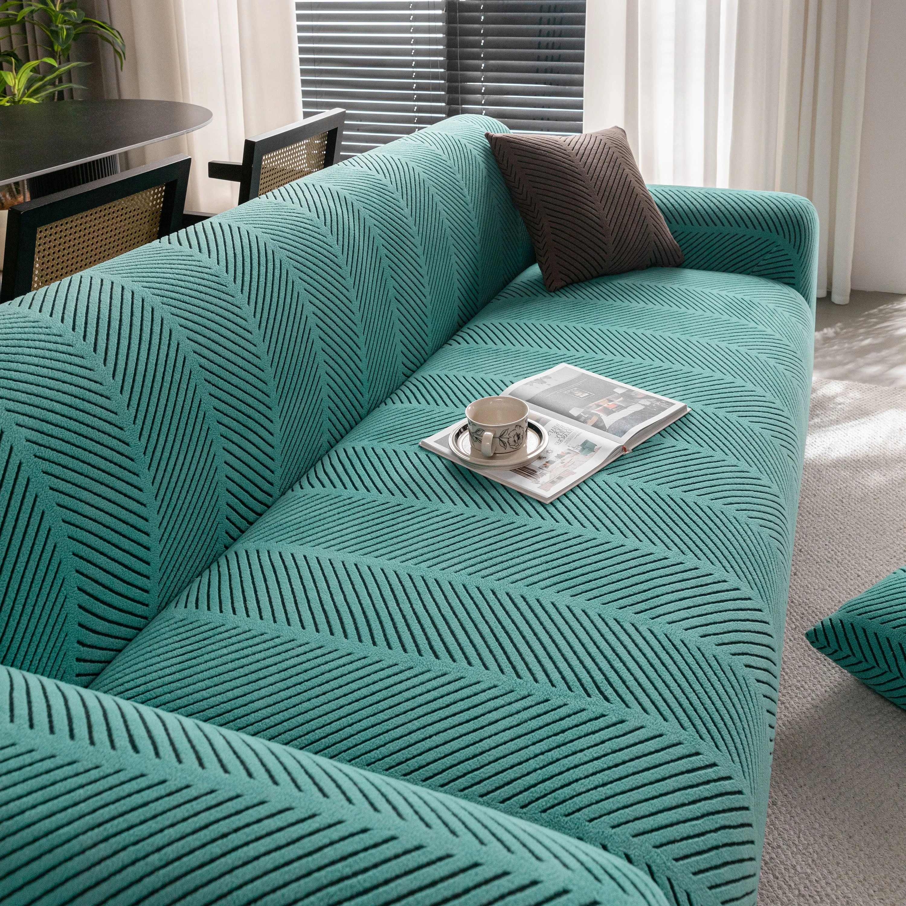 High Stretch Chevron Sofa Cover, Soft Washable Textured Jacquard Slipcover for Couch - Image 7