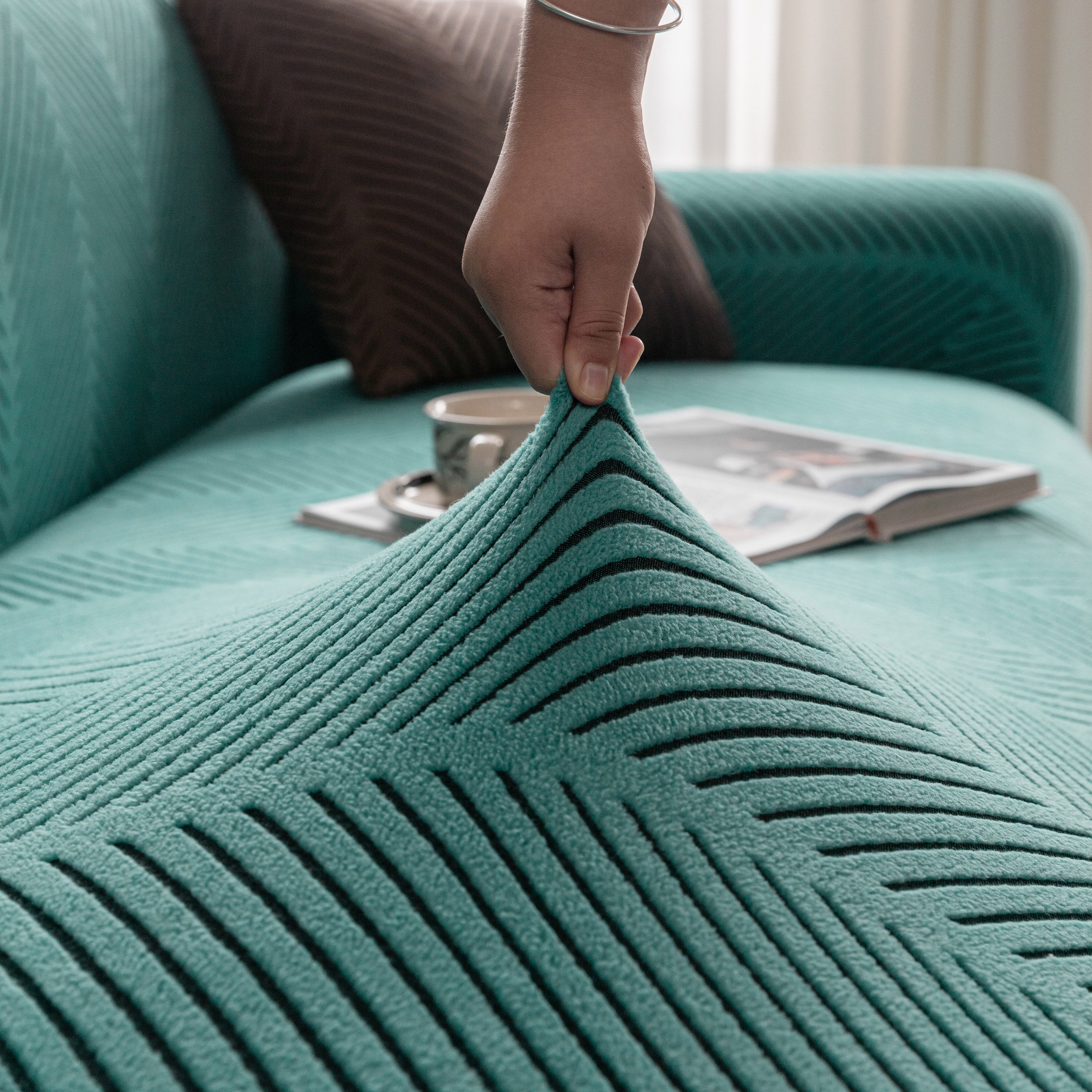 High Stretch Chevron Sofa Cover, Soft Washable Textured Jacquard Slipcover for Couch - Image 8