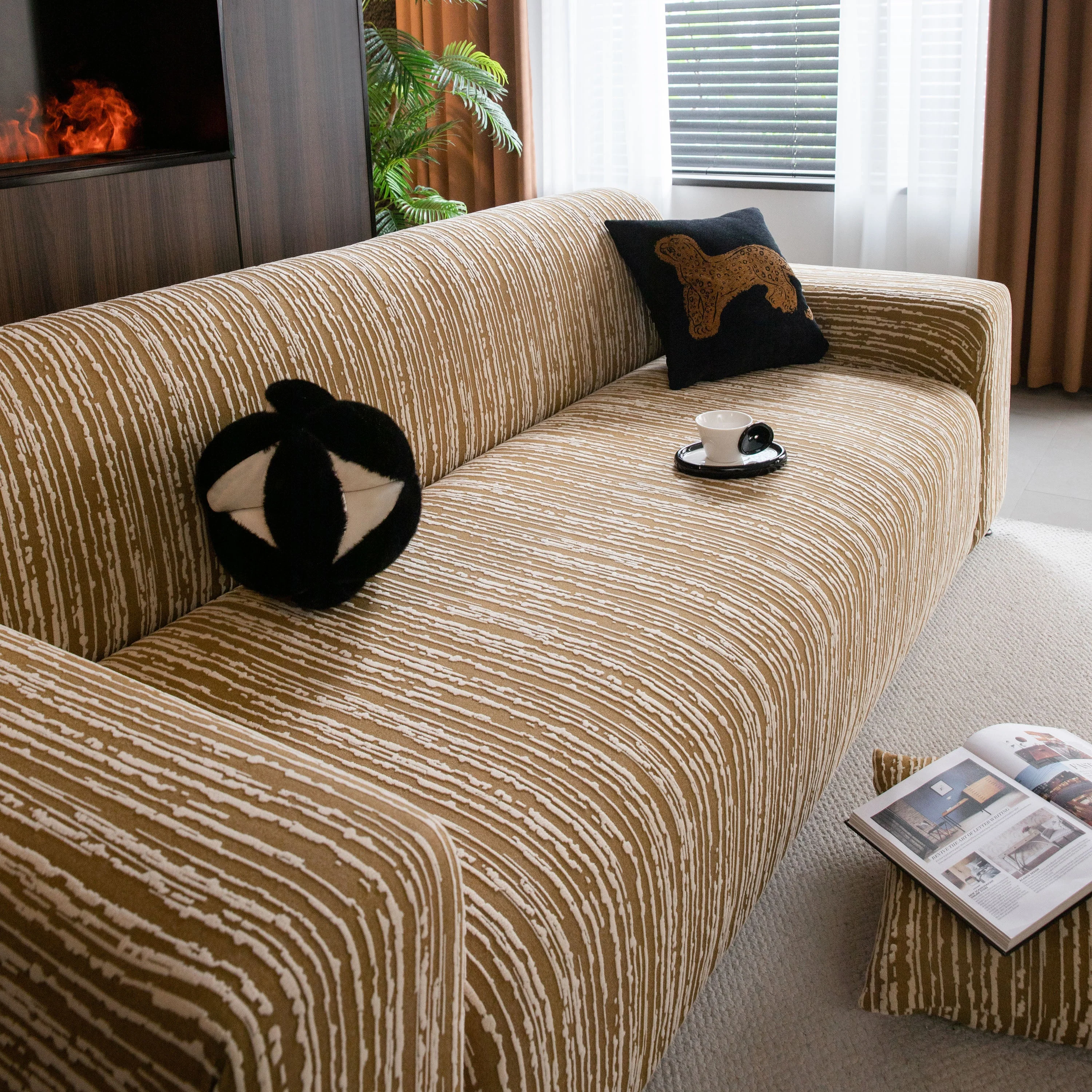 High Stretch Couch Slipcover with Abstract Stripe, Washable Non-Slip Cover for Dogs - Image 17