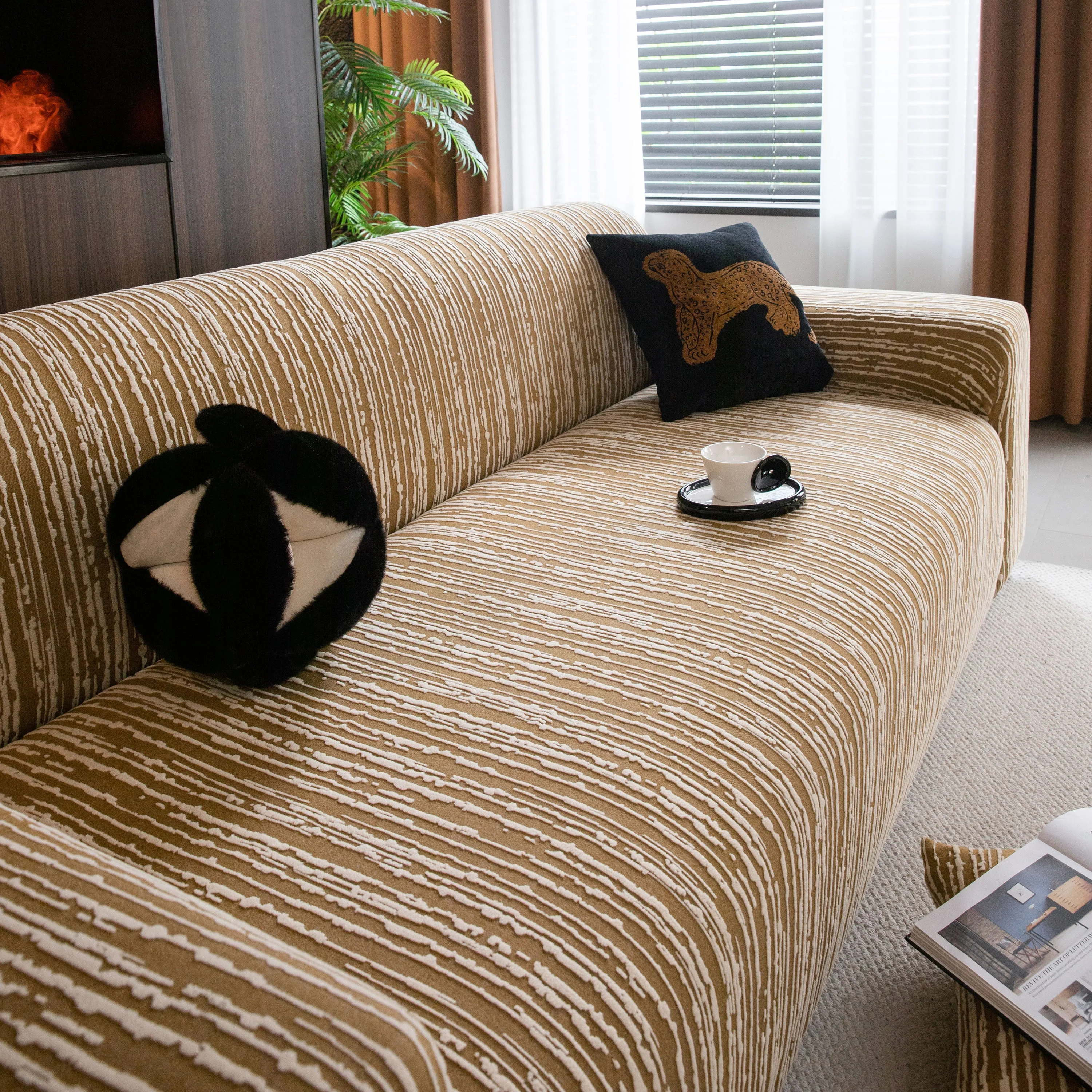High Stretch Couch Slipcover with Abstract Stripe, Washable Non-Slip Cover for Dogs - Image 18
