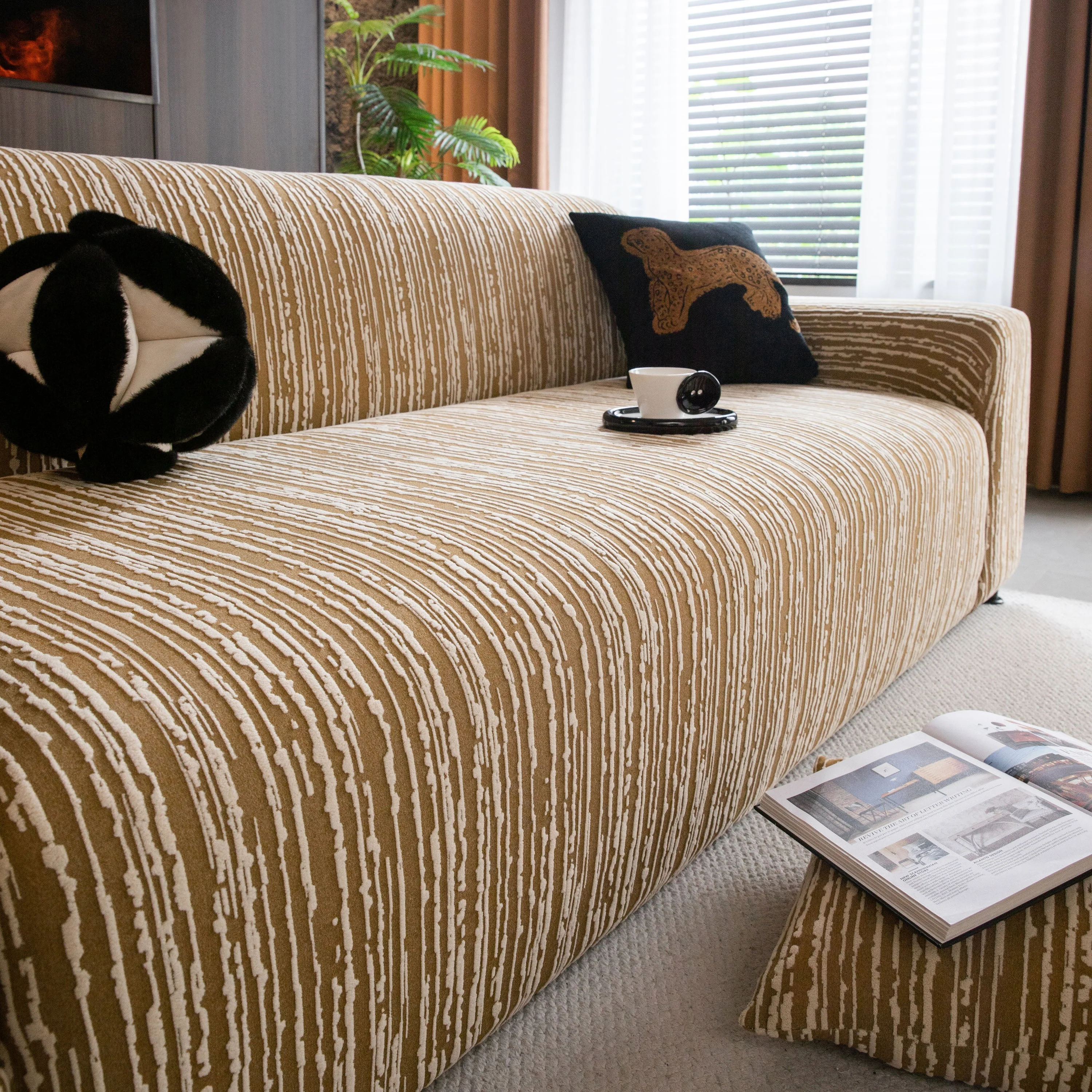 High Stretch Couch Slipcover with Abstract Stripe, Washable Non-Slip Cover for Dogs - Image 20