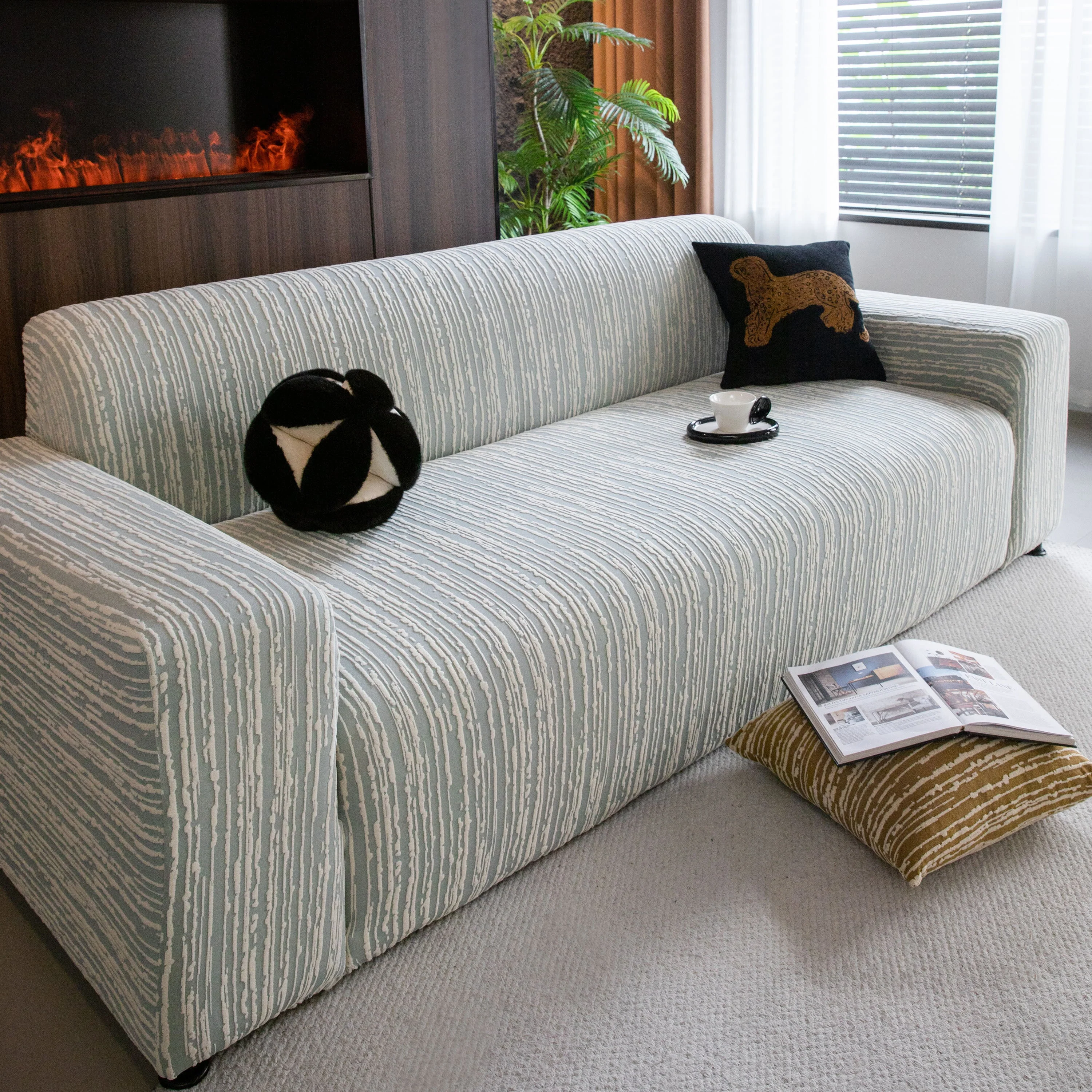 High Stretch Couch Slipcover with Abstract Stripe, Washable Non-Slip Cover for Dogs - Image 22