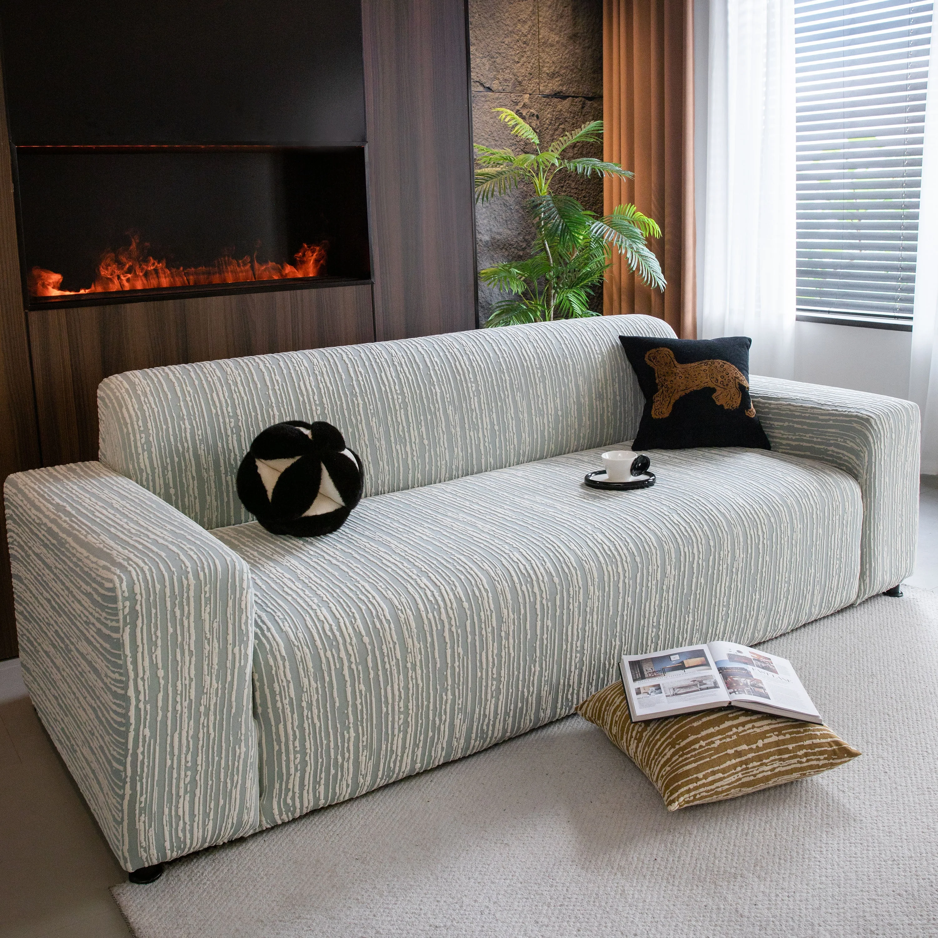 High Stretch Couch Slipcover with Abstract Stripe, Washable Non-Slip Cover for Dogs - Image 25