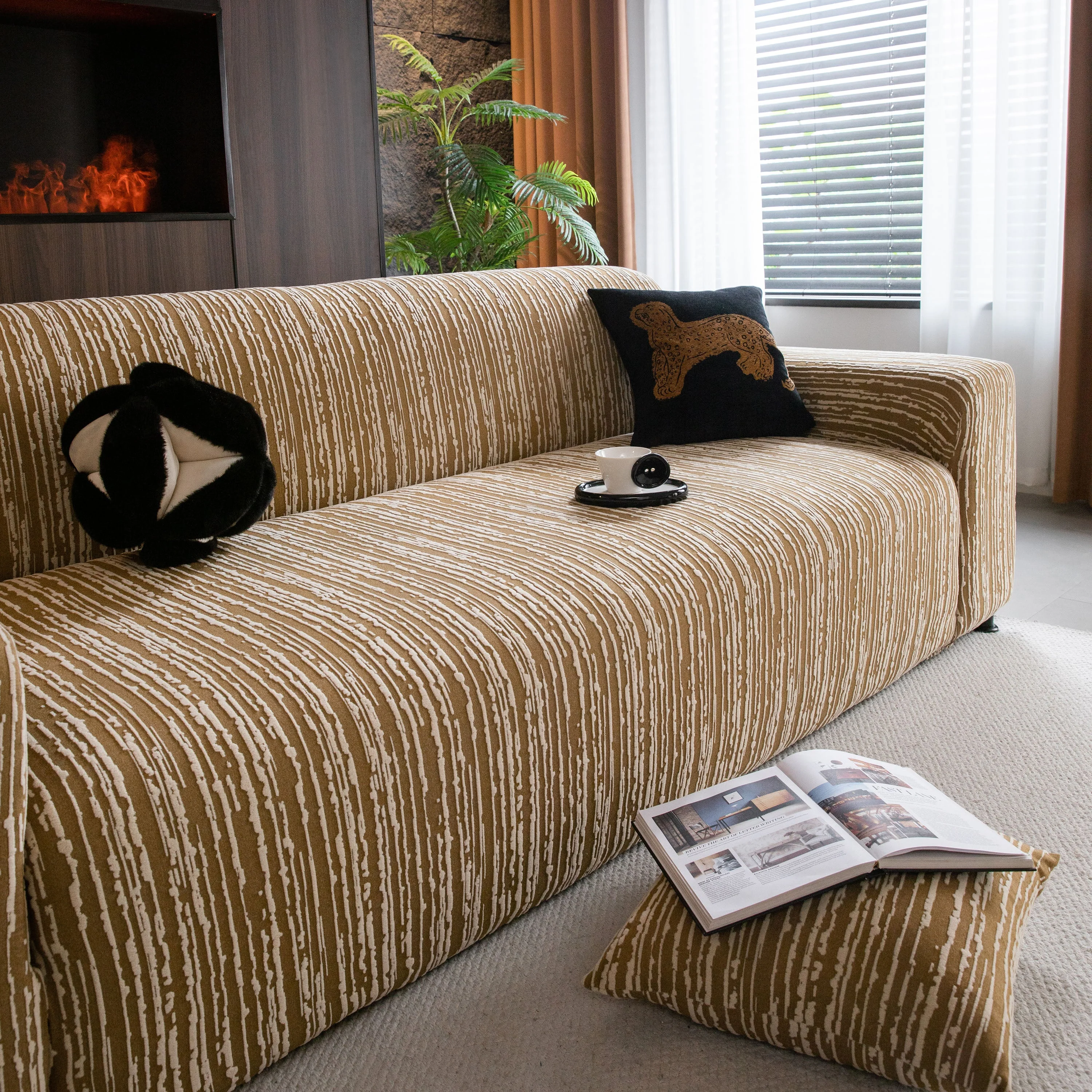 High Stretch Couch Slipcover with Abstract Stripe, Washable Non-Slip Cover for Dogs - Image 3