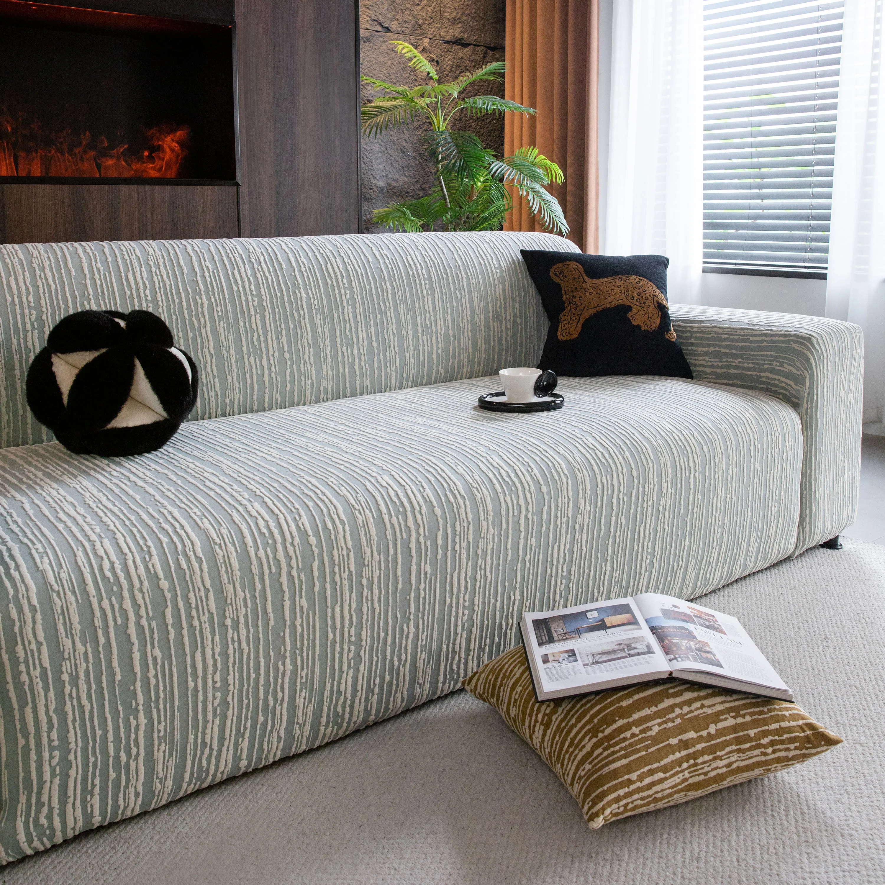 High Stretch Couch Slipcover with Abstract Stripe, Washable Non-Slip Cover for Dogs - Image 35