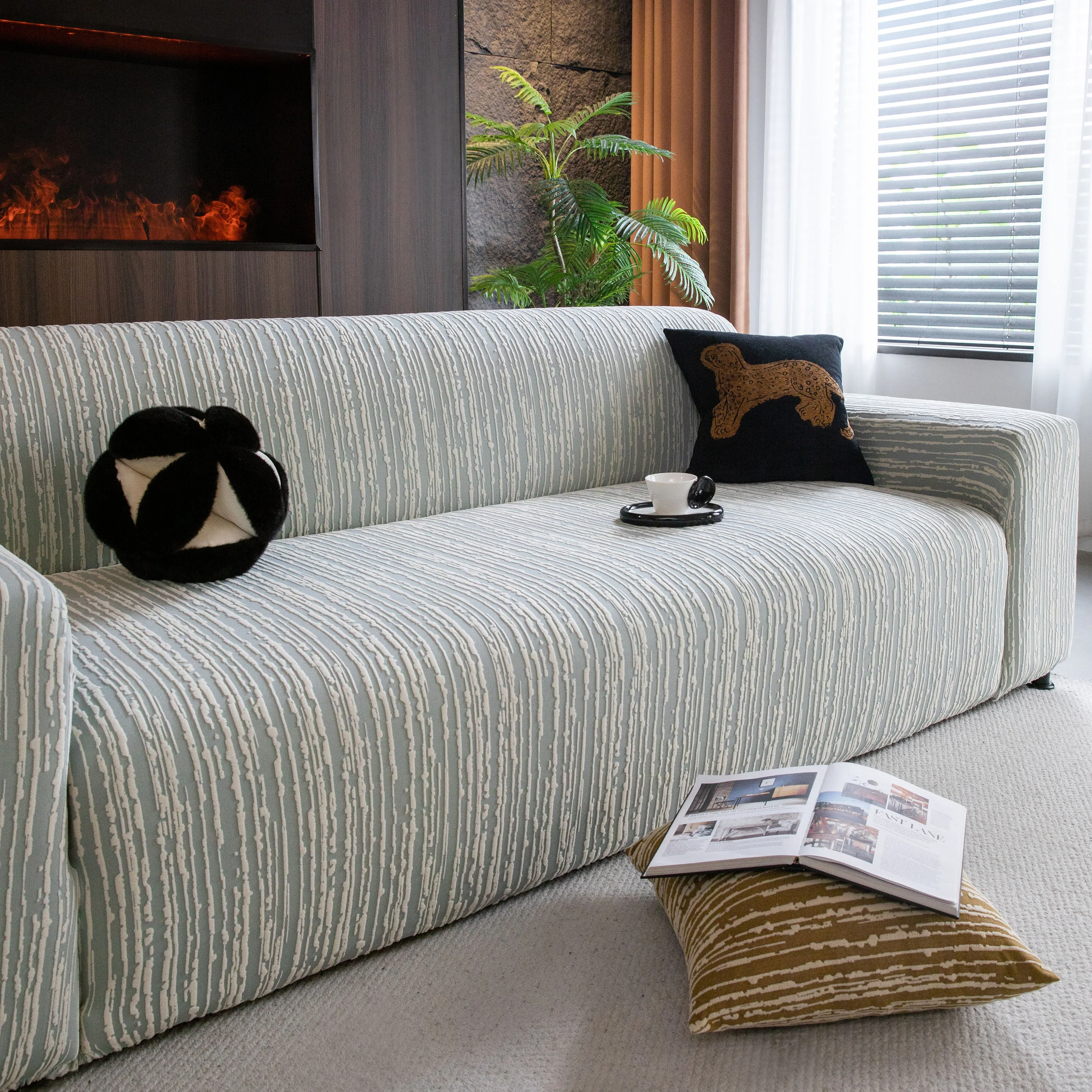High Stretch Couch Slipcover with Abstract Stripe, Washable Non-Slip Cover for Dogs - Image 36