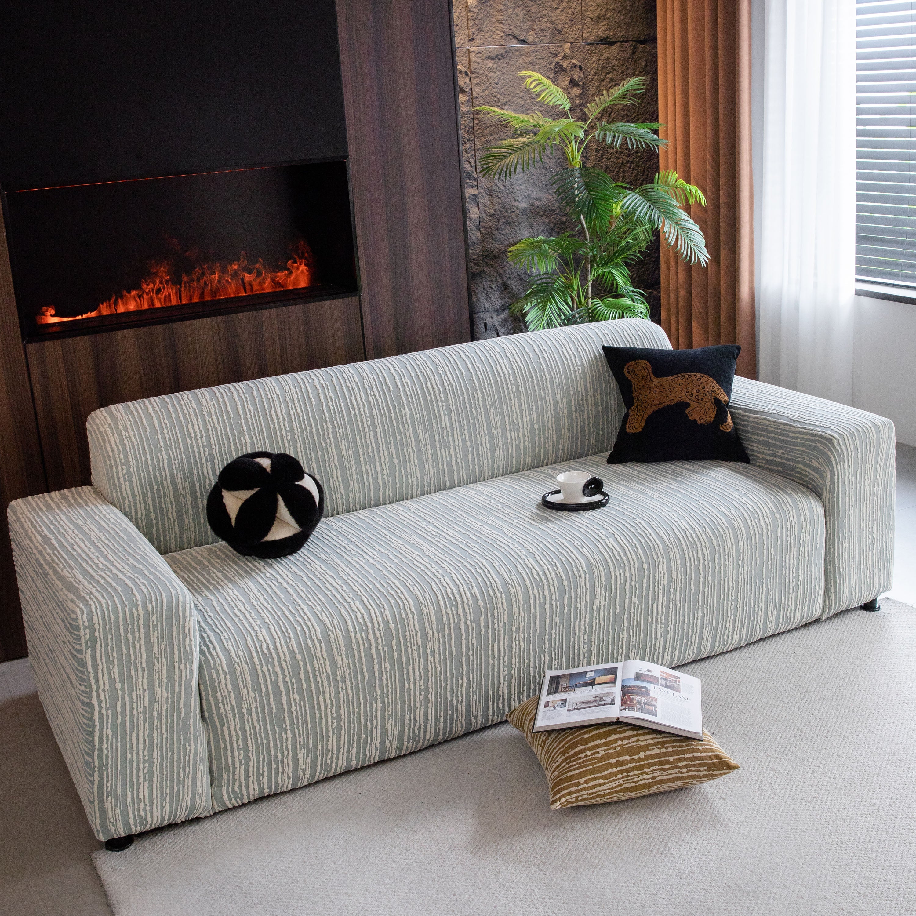 High Stretch Couch Slipcover with Abstract Stripe, Washable Non-Slip Cover for Dogs - Image 37