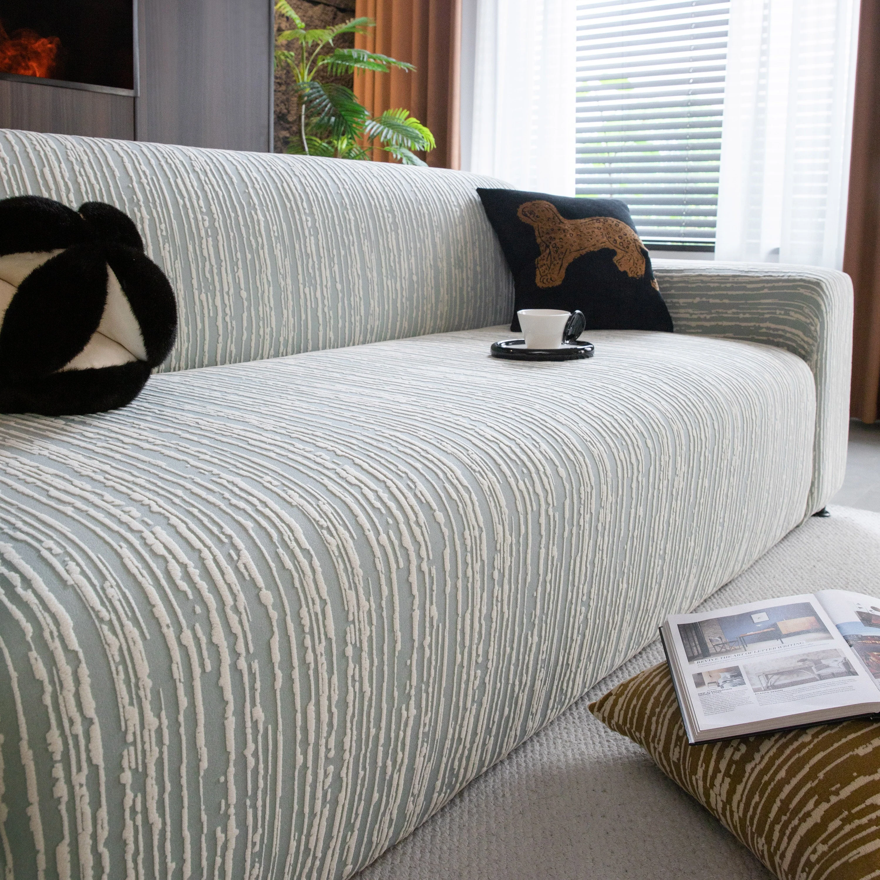 High Stretch Couch Slipcover with Abstract Stripe, Washable Non-Slip Cover for Dogs - Image 38
