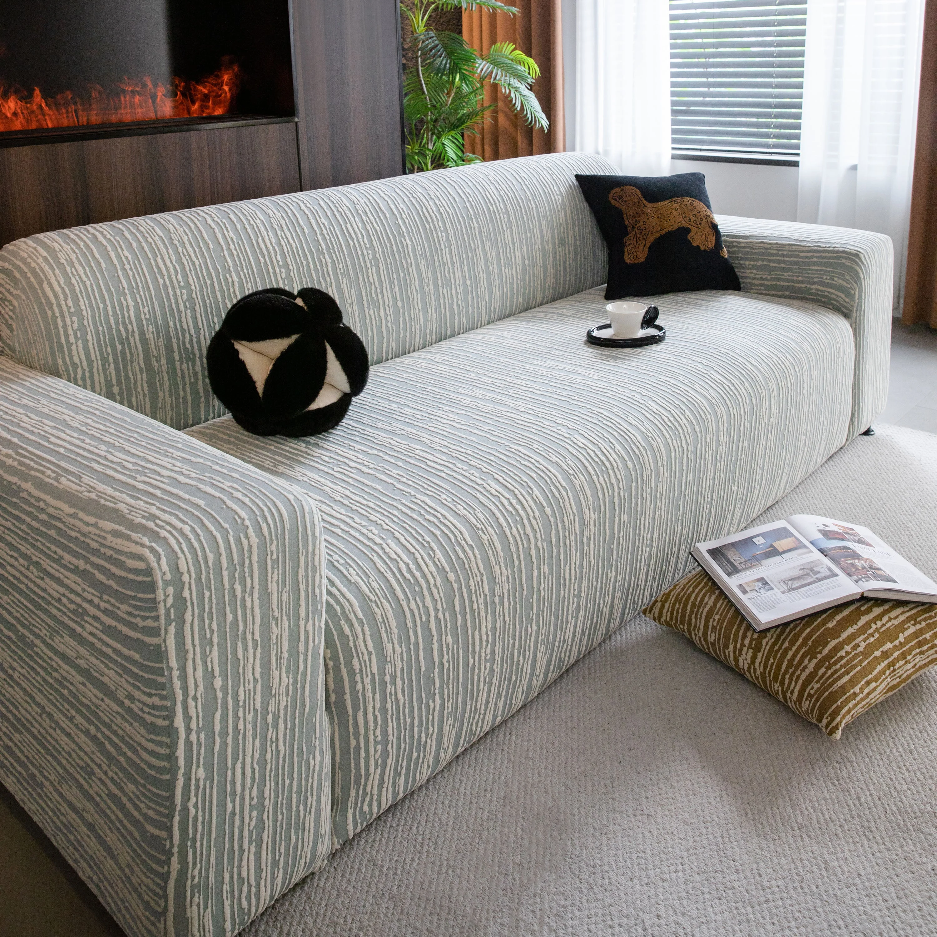 High Stretch Couch Slipcover with Abstract Stripe, Washable Non-Slip Cover for Dogs - Image 39