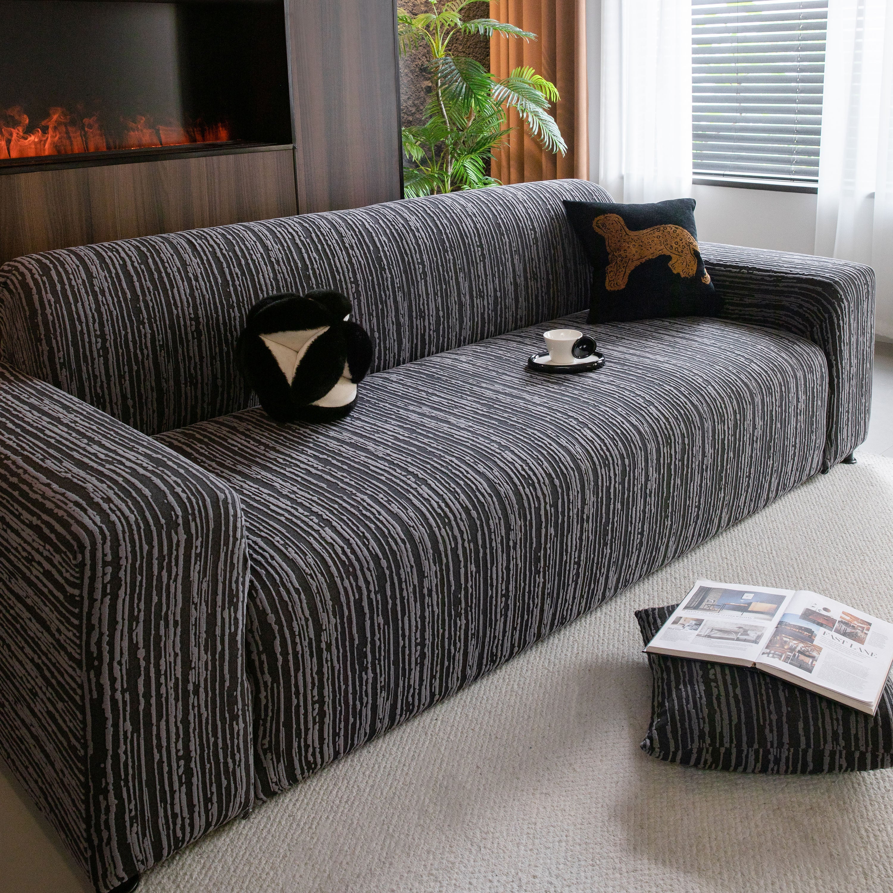 High Stretch Couch Slipcover with Abstract Stripe, Washable Non-Slip Cover for Dogs - Image 42