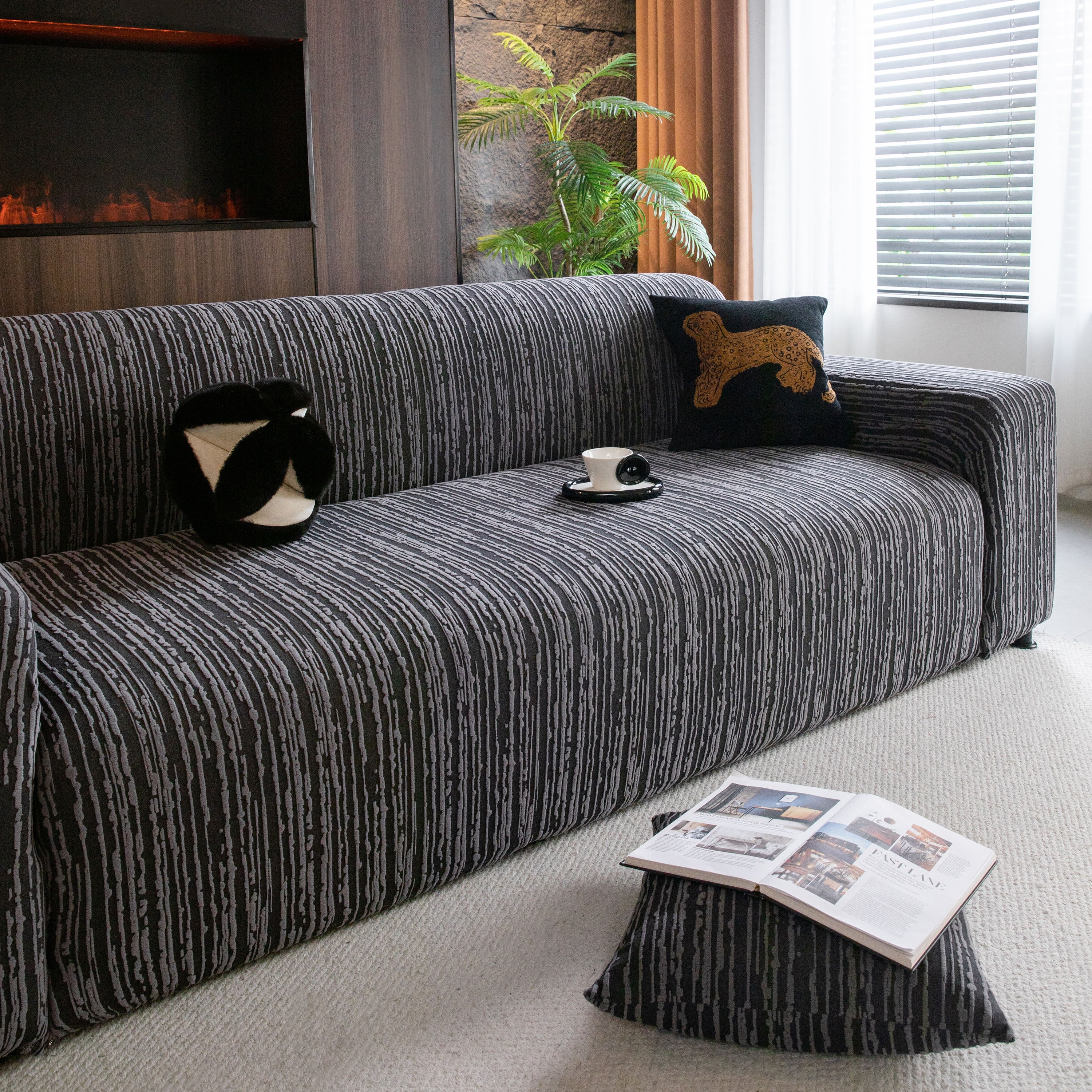 High Stretch Couch Slipcover with Abstract Stripe, Washable Non-Slip Cover for Dogs - Image 44
