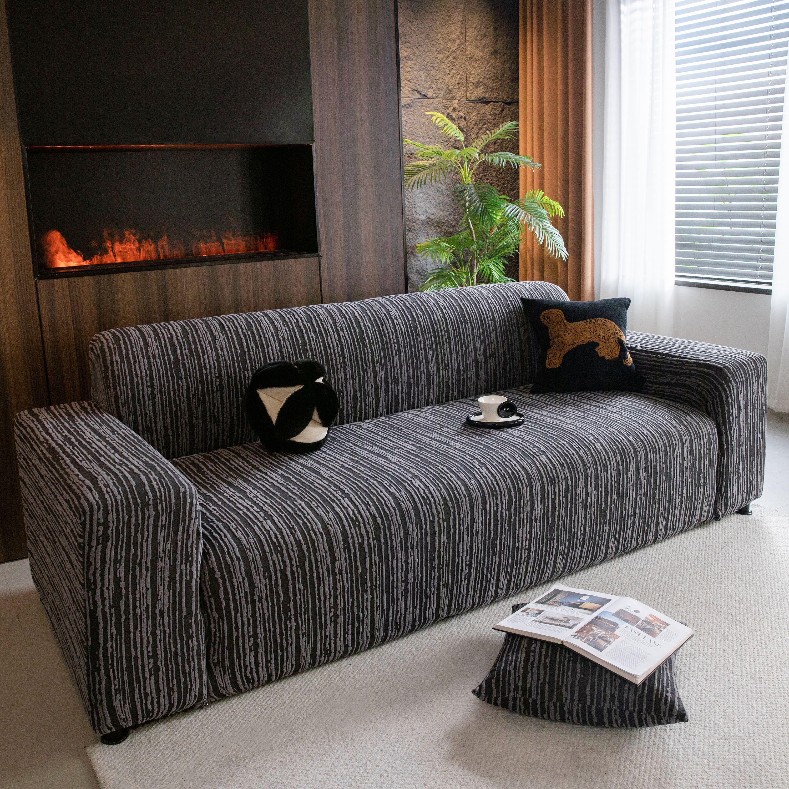 High Stretch Couch Slipcover with Abstract Stripe, Washable Non-Slip Cover for Dogs - Image 45