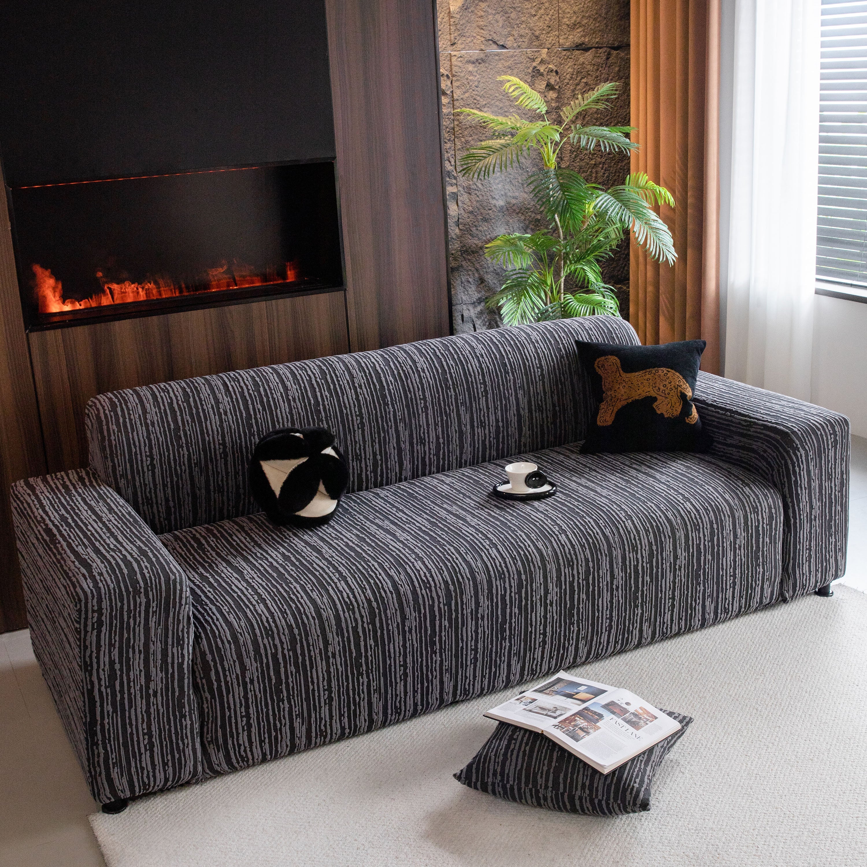 High Stretch Couch Slipcover with Abstract Stripe, Washable Non-Slip Cover for Dogs - Image 48