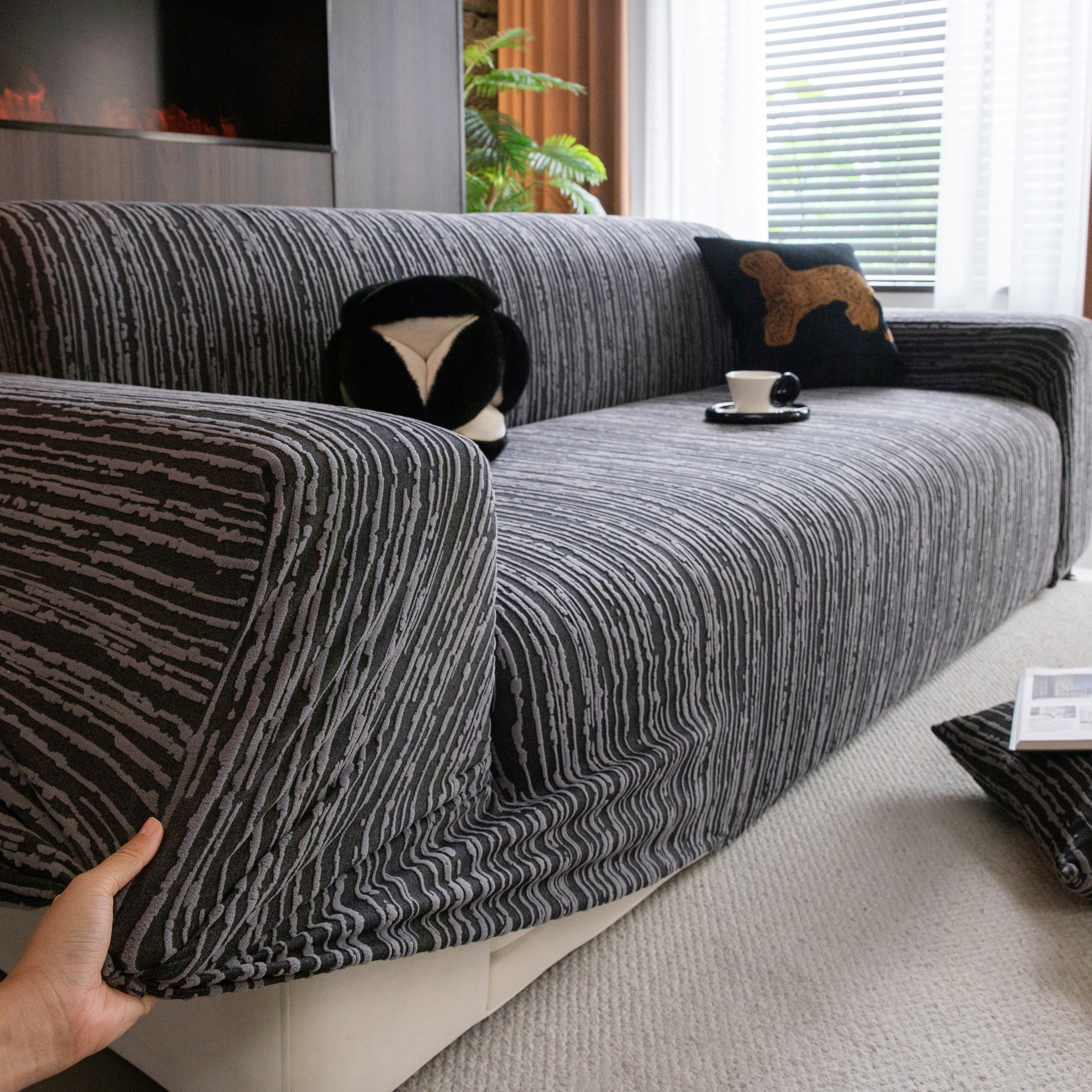 High Stretch Couch Slipcover with Abstract Stripe, Washable Non-Slip Cover for Dogs - Image 55