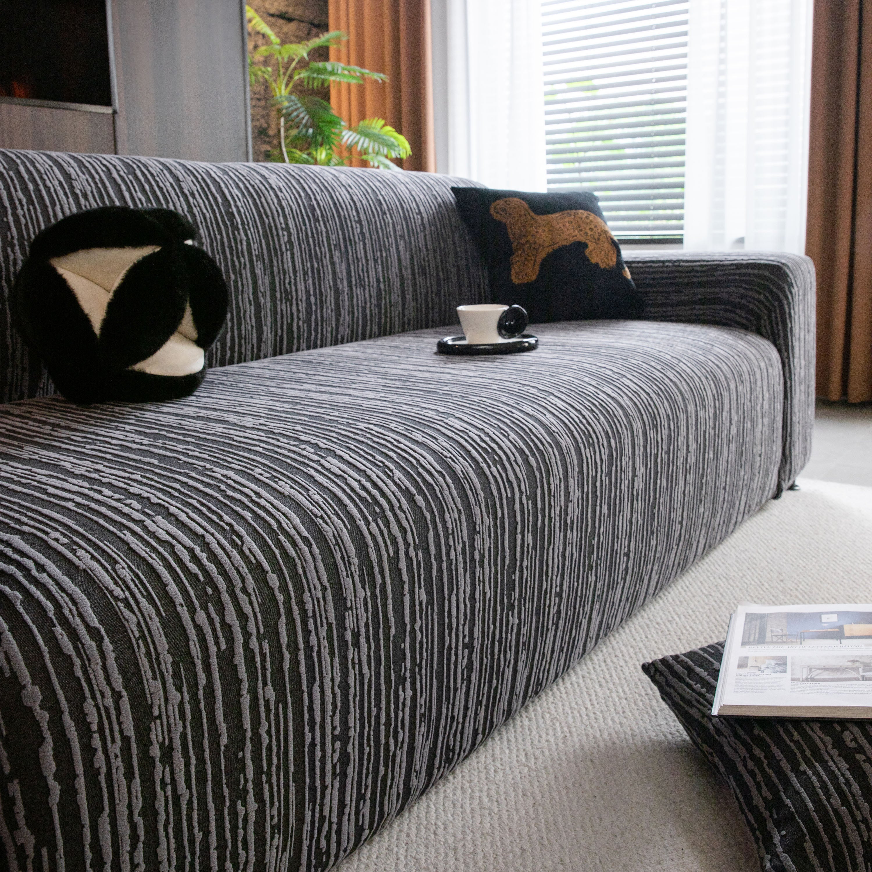 High Stretch Couch Slipcover with Abstract Stripe, Washable Non-Slip Cover for Dogs - Image 57
