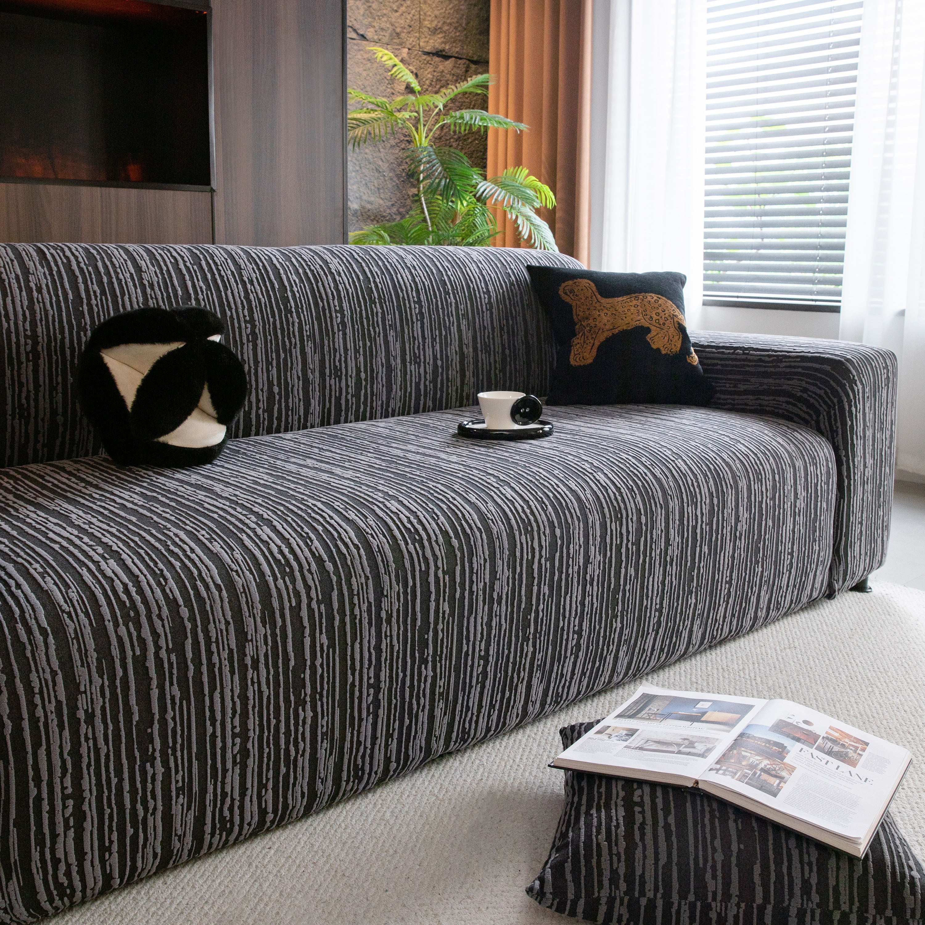 High Stretch Couch Slipcover with Abstract Stripe, Washable Non-Slip Cover for Dogs - Image 58