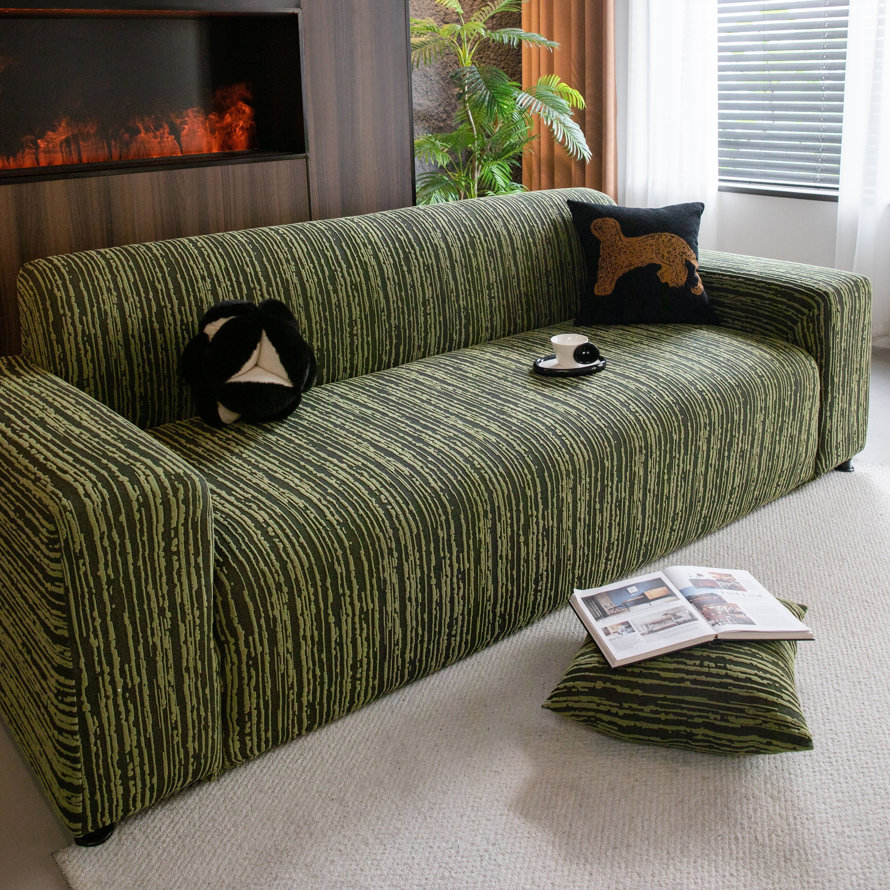 High Stretch Couch Slipcover with Abstract Stripe, Washable Non-Slip Cover for Dogs - Image 64