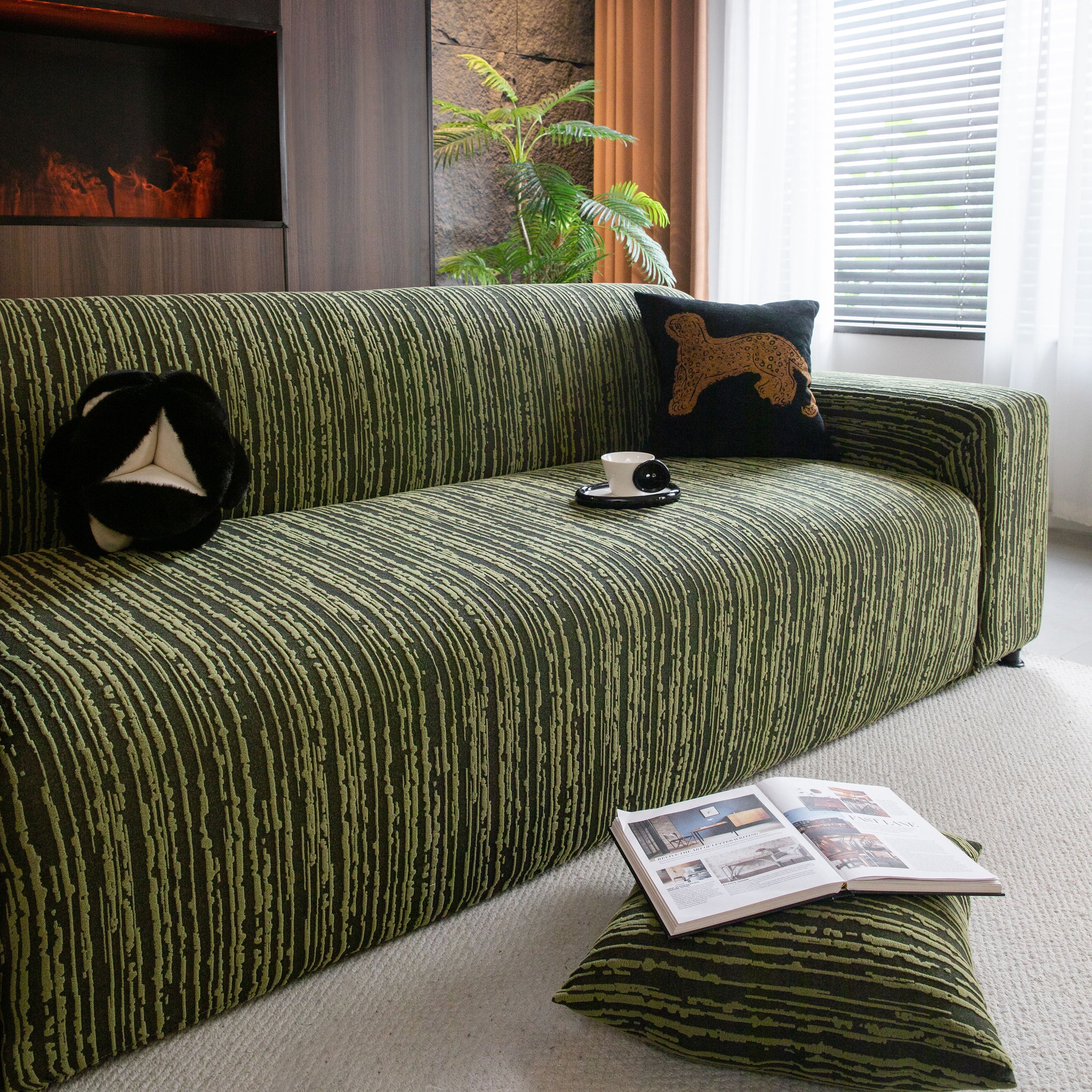 High Stretch Couch Slipcover with Abstract Stripe, Washable Non-Slip Cover for Dogs - Image 66