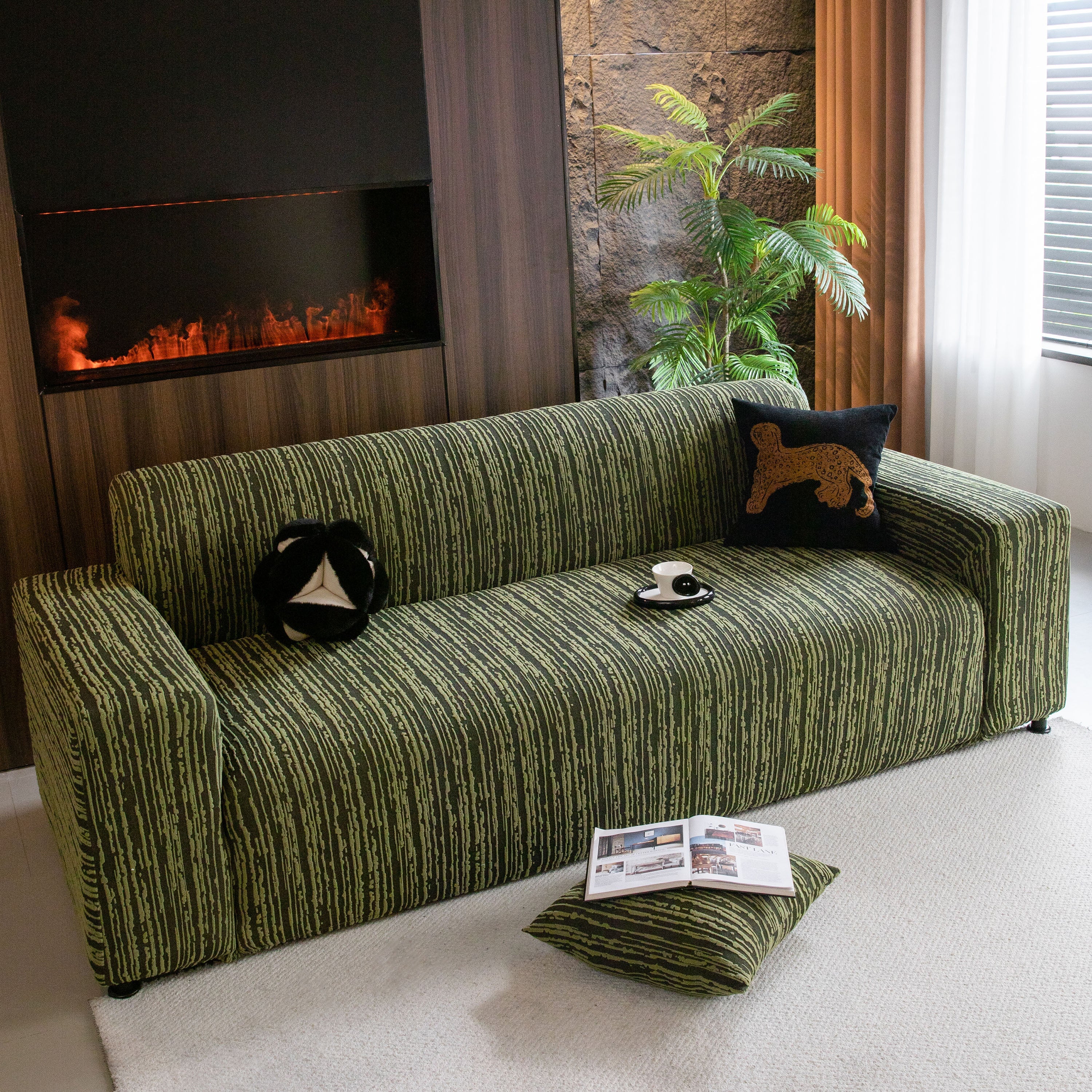 High Stretch Couch Slipcover with Abstract Stripe, Washable Non-Slip Cover for Dogs - Image 70