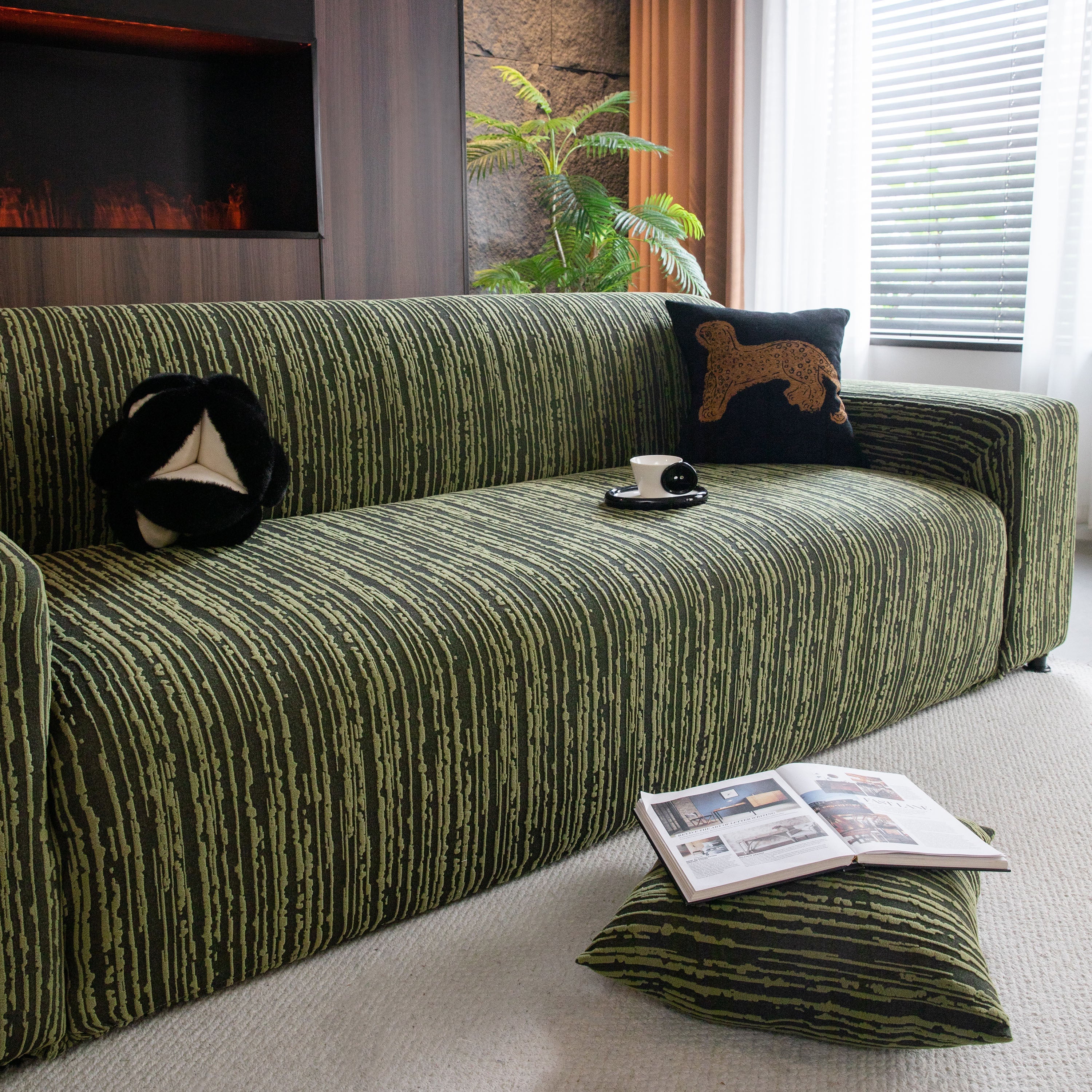 High Stretch Couch Slipcover with Abstract Stripe, Washable Non-Slip Cover for Dogs - Image 72