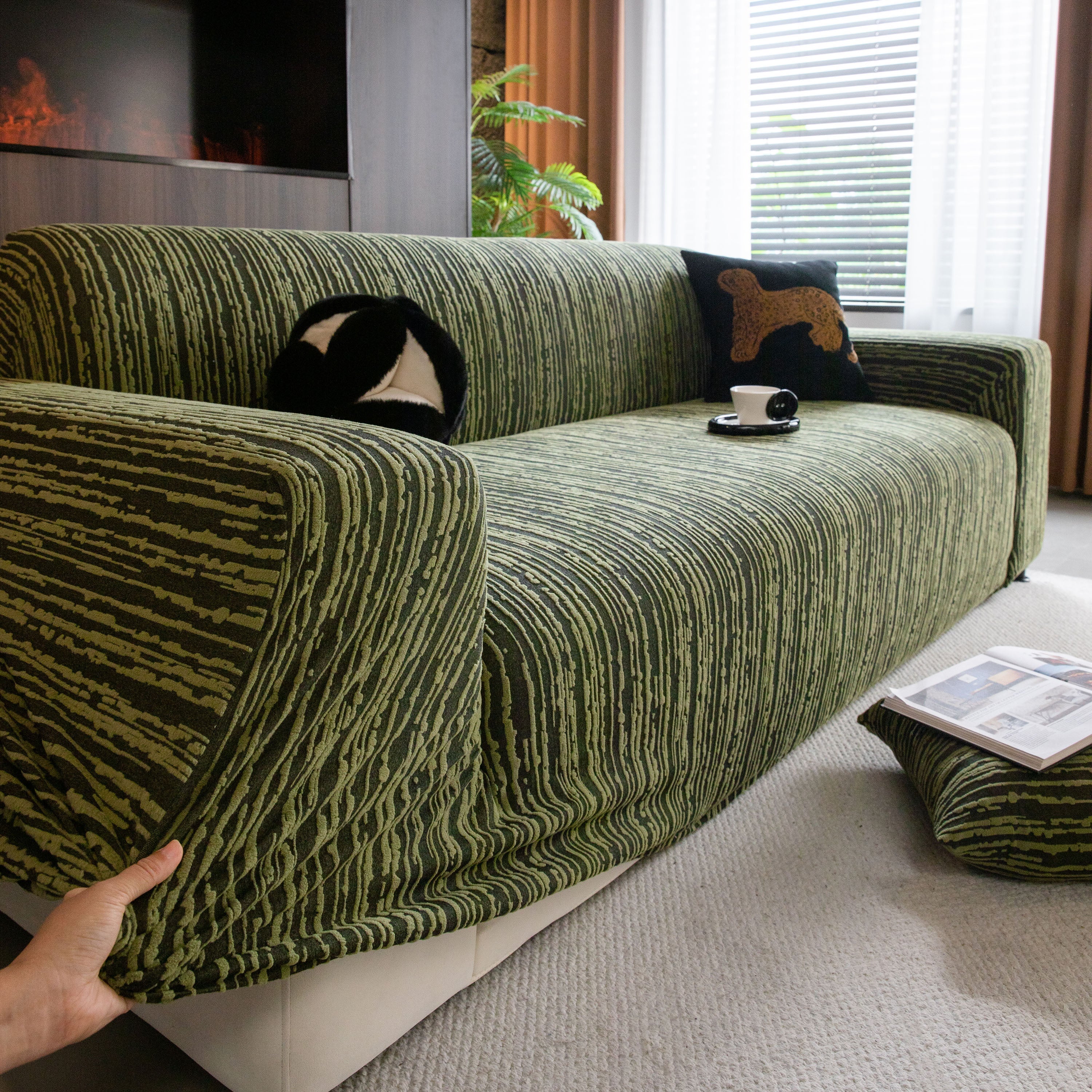 High Stretch Couch Slipcover with Abstract Stripe, Washable Non-Slip Cover for Dogs - Image 79