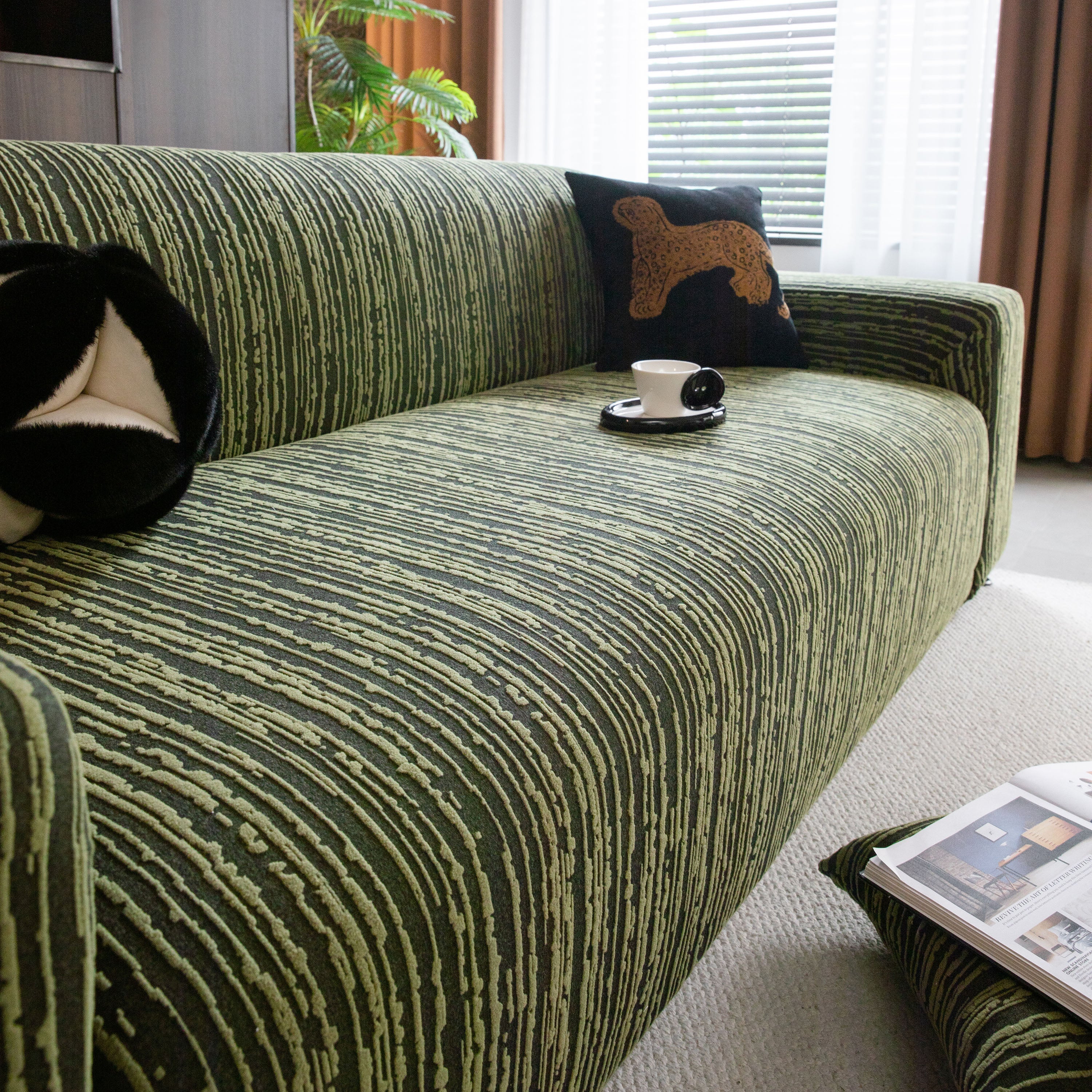 High Stretch Couch Slipcover with Abstract Stripe, Washable Non-Slip Cover for Dogs - Image 81