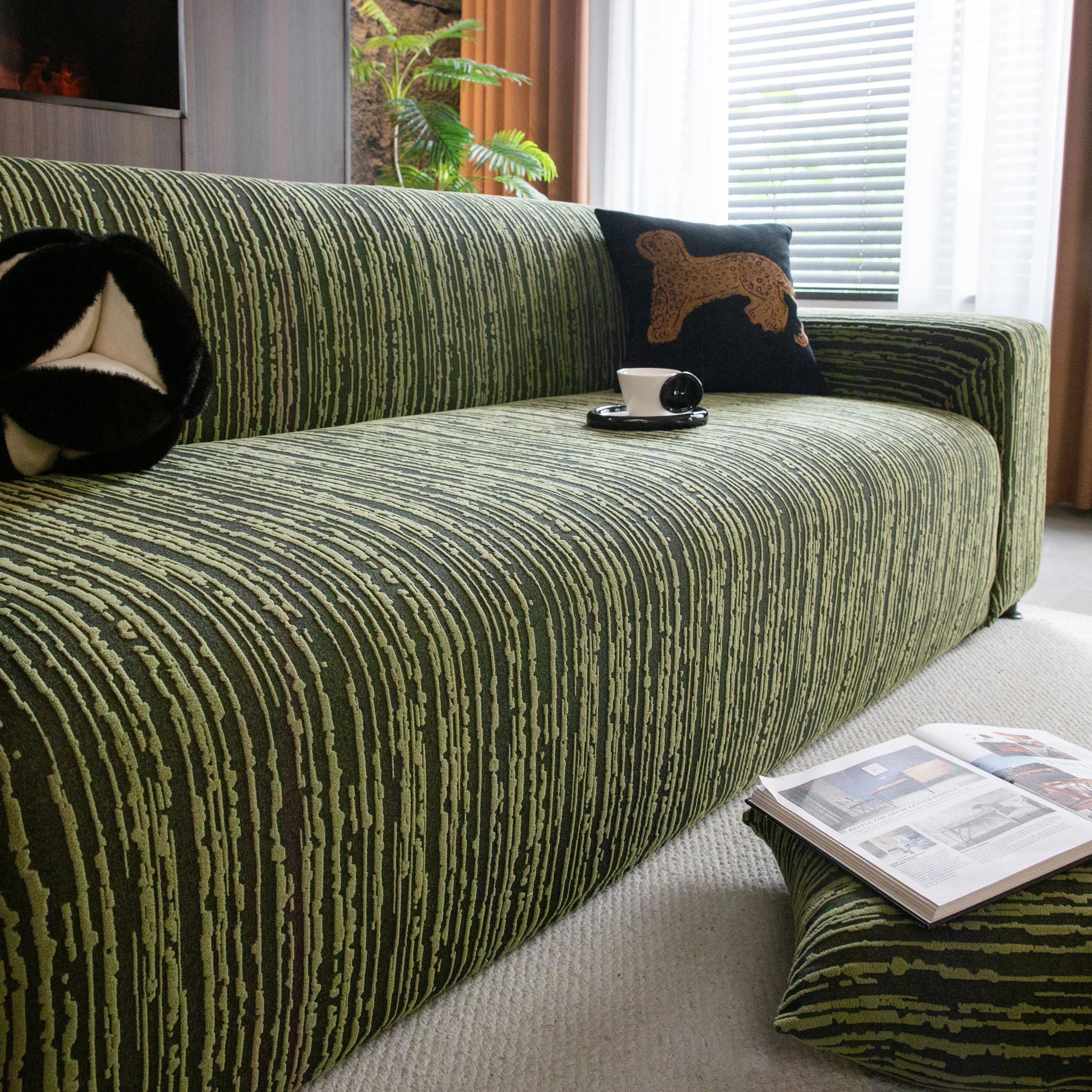 High Stretch Couch Slipcover with Abstract Stripe, Washable Non-Slip Cover for Dogs - Image 82