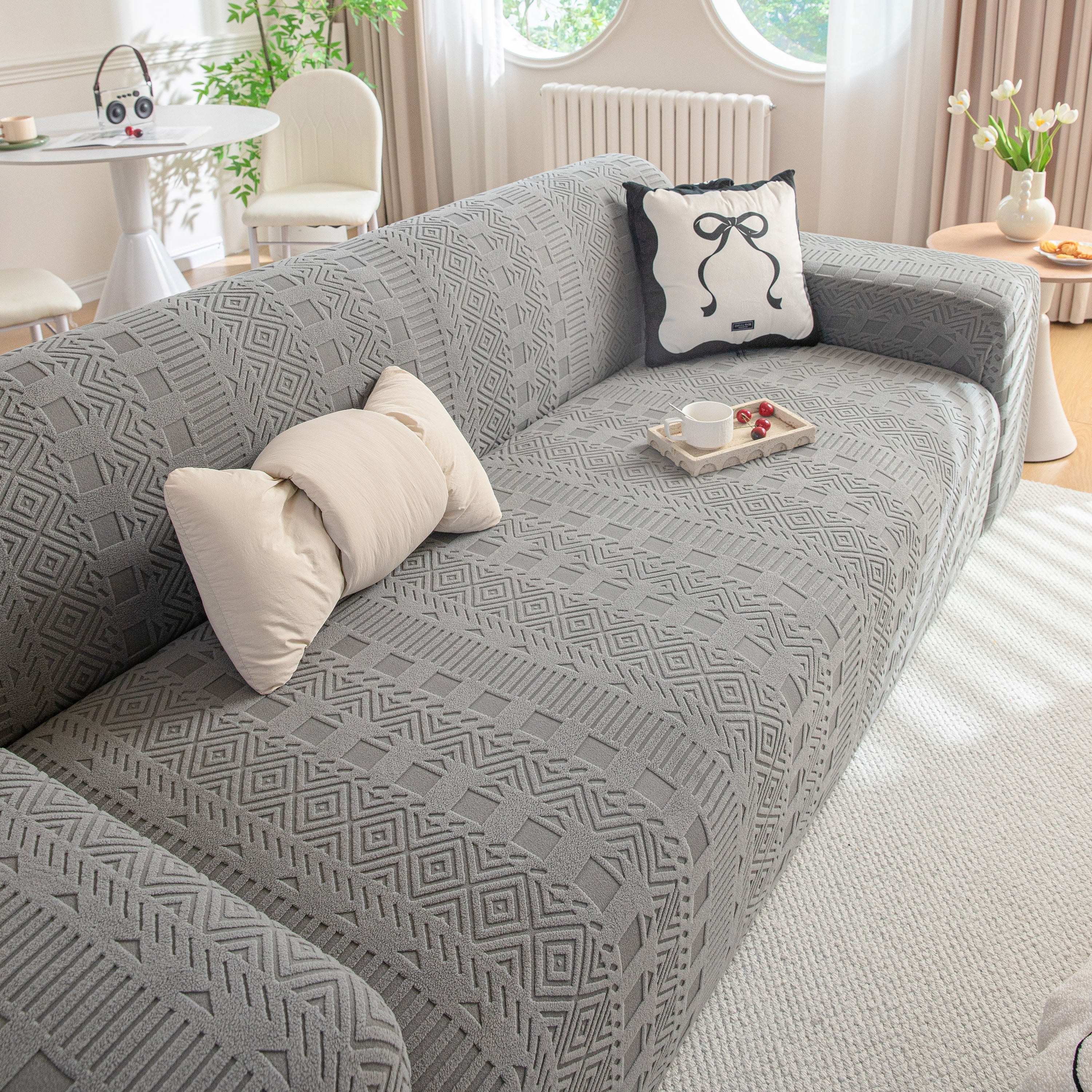 High Stretch Embossed Geometric Slipcover for Couch, Cozy Plush Fleece Couch Cover - Image 15