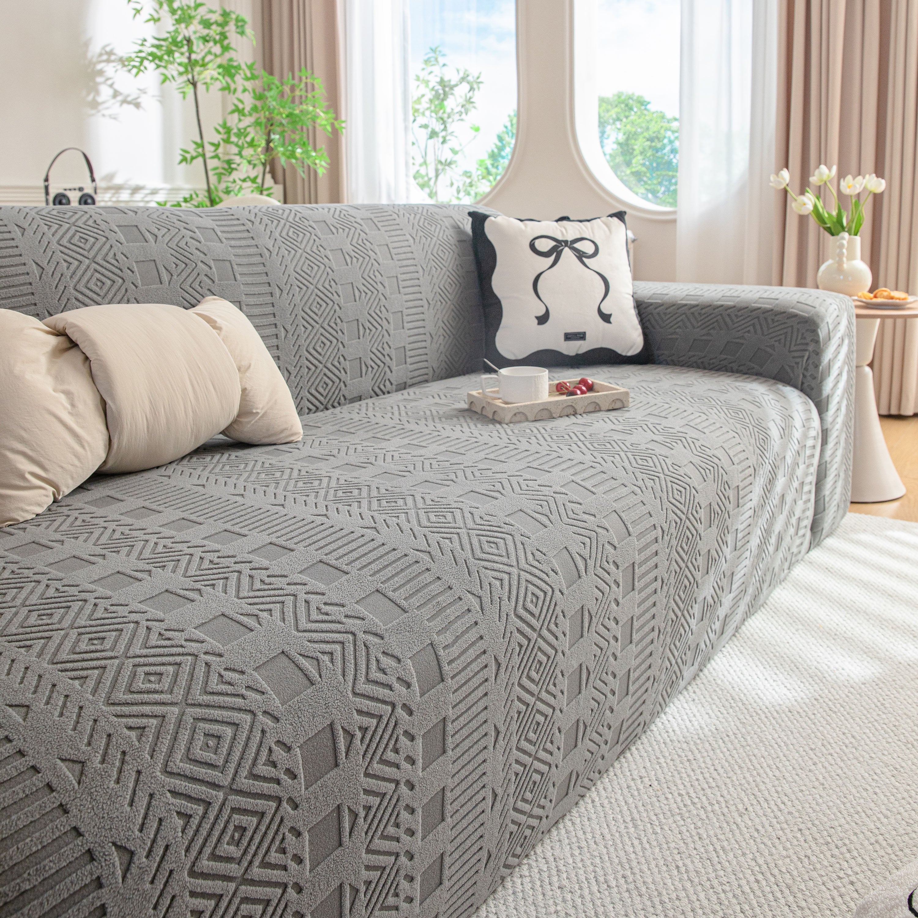 High Stretch Embossed Geometric Slipcover for Couch, Cozy Plush Fleece Couch Cover - Image 16