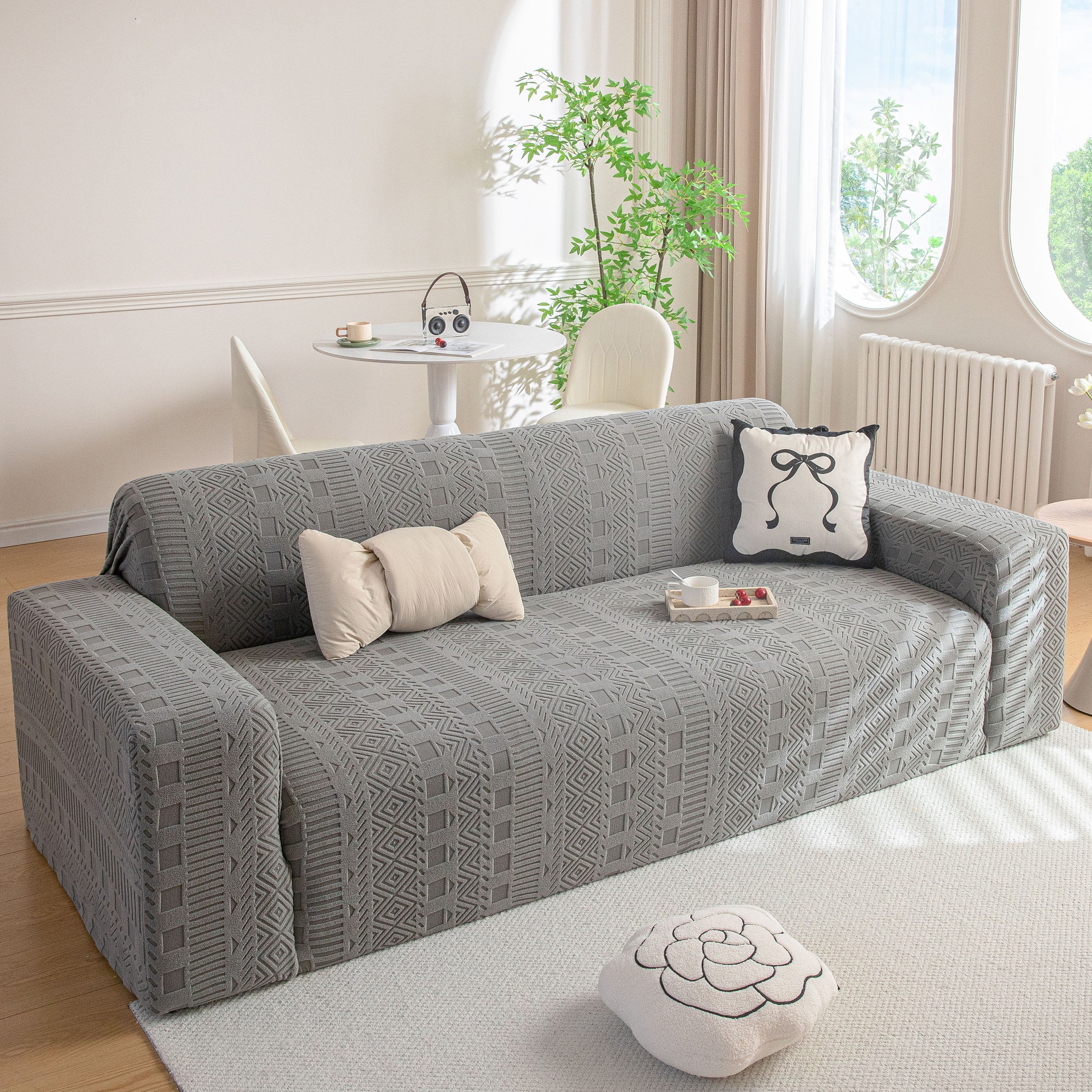 High Stretch Embossed Geometric Slipcover for Couch, Cozy Plush Fleece Couch Cover - Image 2
