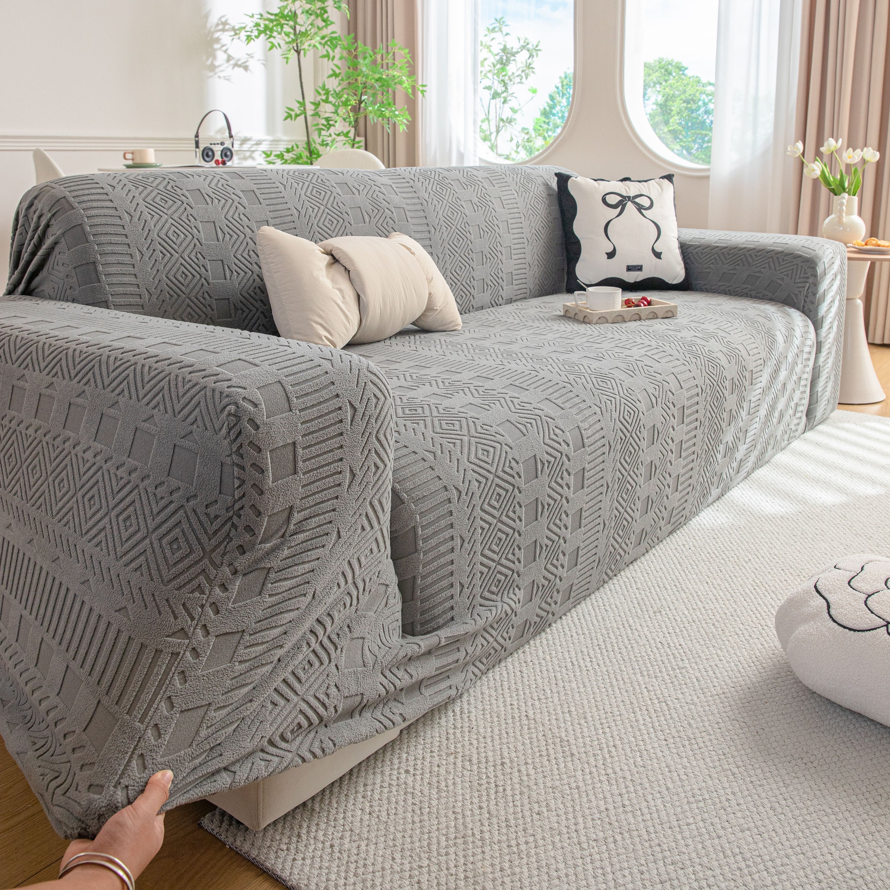 High Stretch Embossed Geometric Slipcover for Couch, Cozy Plush Fleece Couch Cover - Image 22
