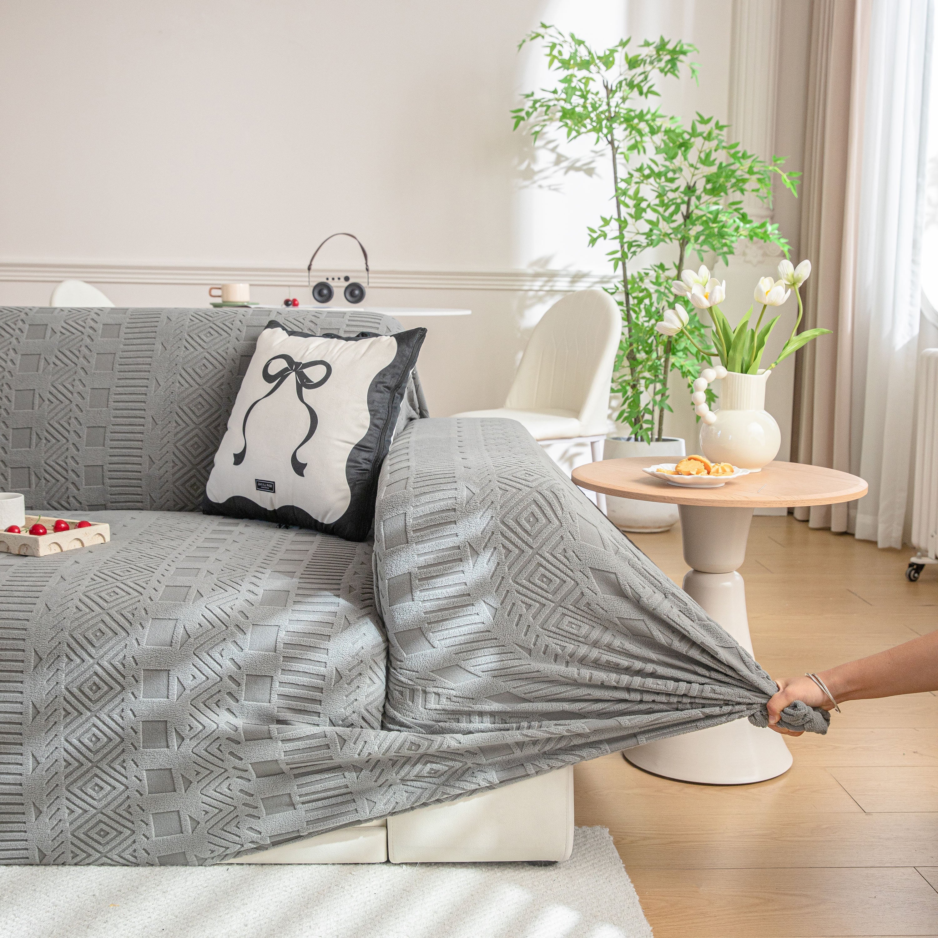 High Stretch Embossed Geometric Slipcover for Couch, Cozy Plush Fleece Couch Cover - Image 23