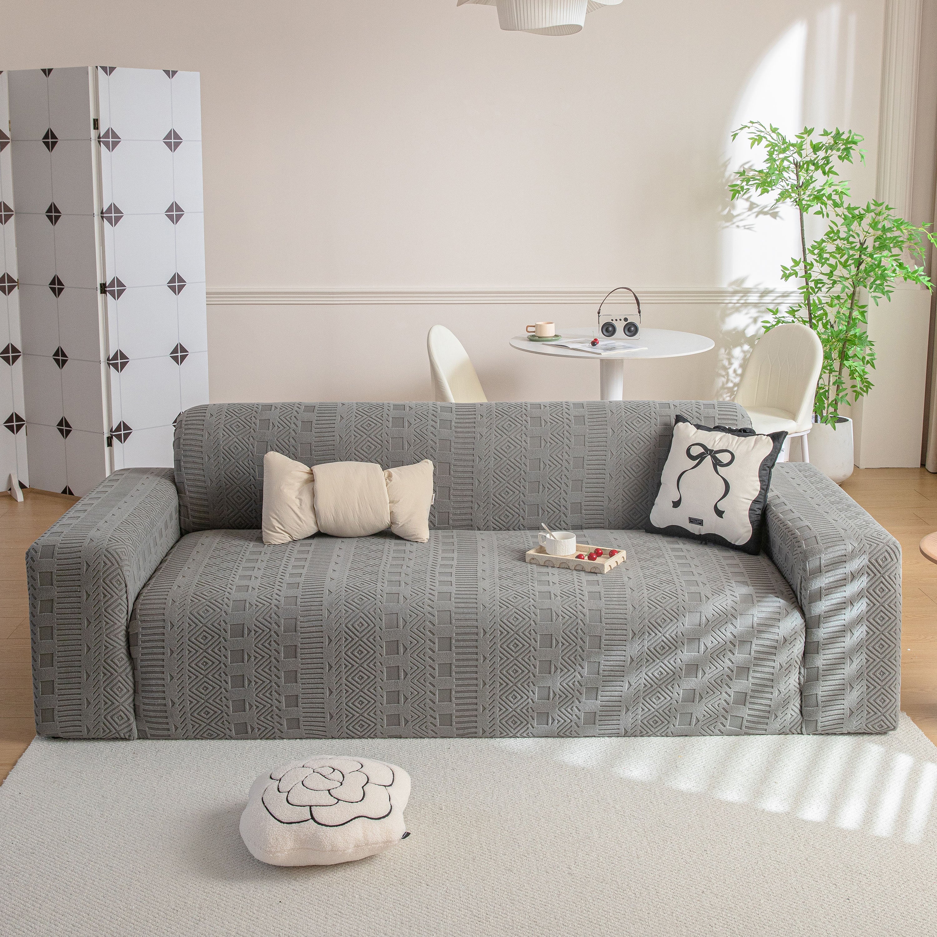 High Stretch Embossed Geometric Slipcover for Couch, Cozy Plush Fleece Couch Cover - Image 3