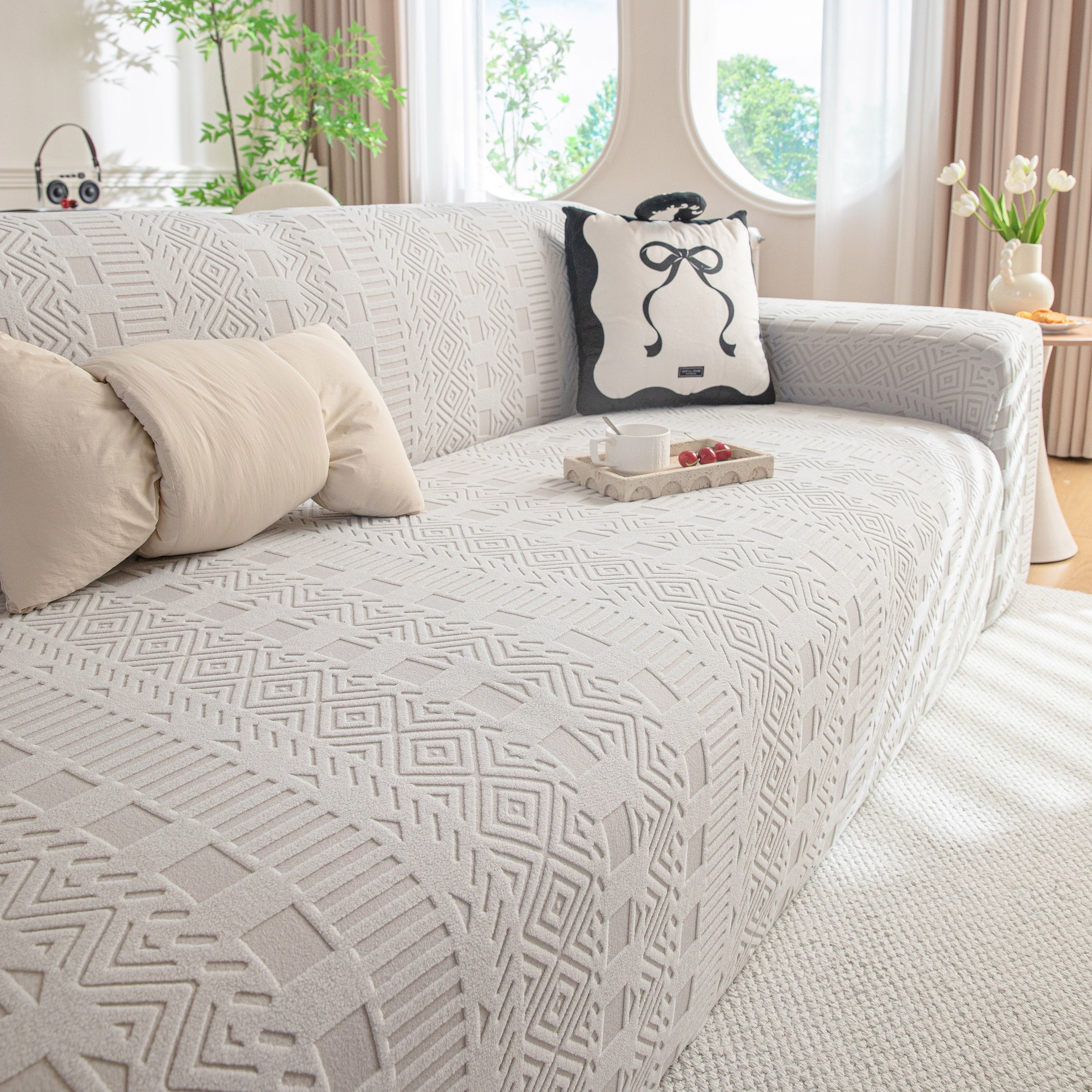 High Stretch Embossed Geometric Slipcover for Couch, Cozy Plush Fleece Couch Cover - Image 33