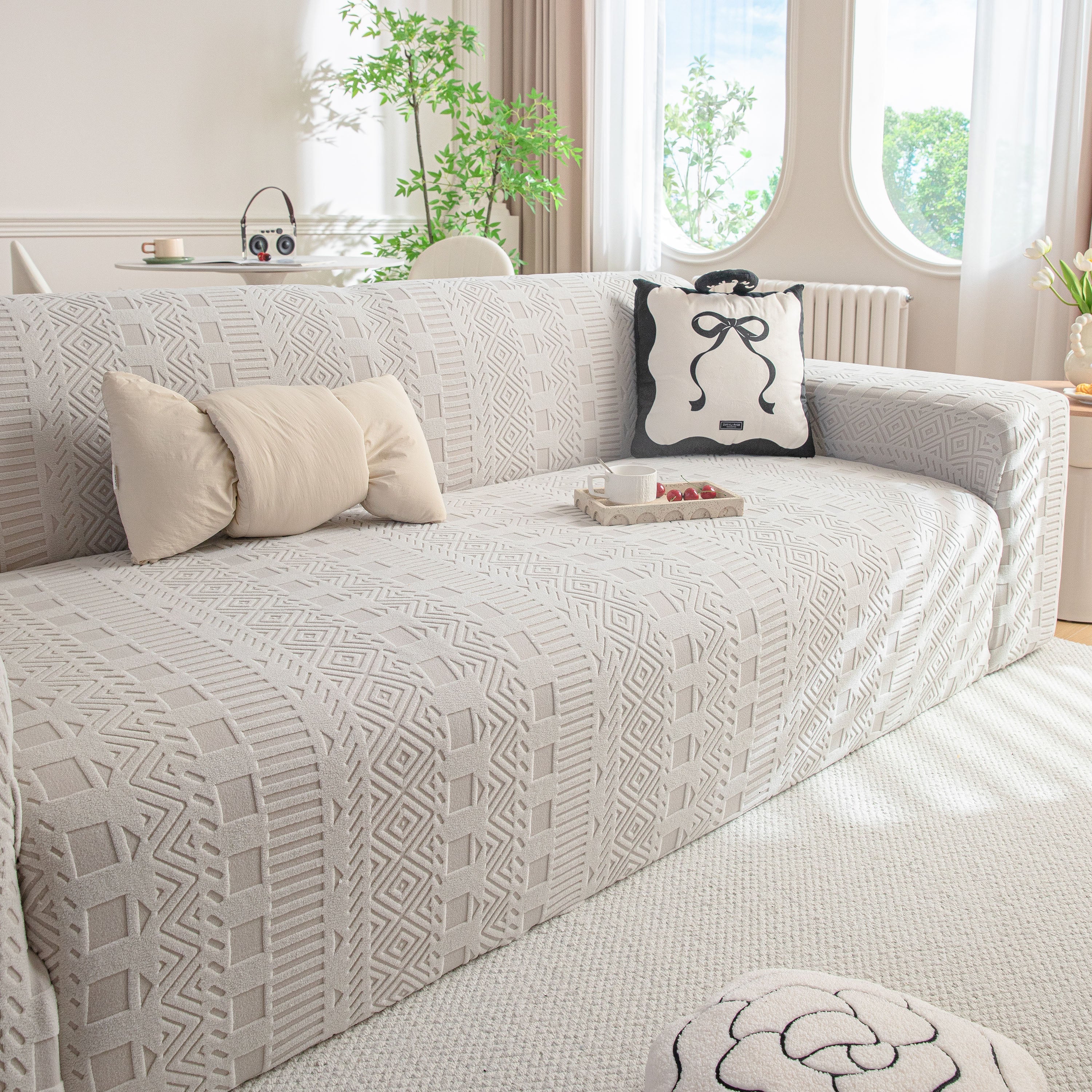 High Stretch Embossed Geometric Slipcover for Couch, Cozy Plush Fleece Couch Cover - Image 41