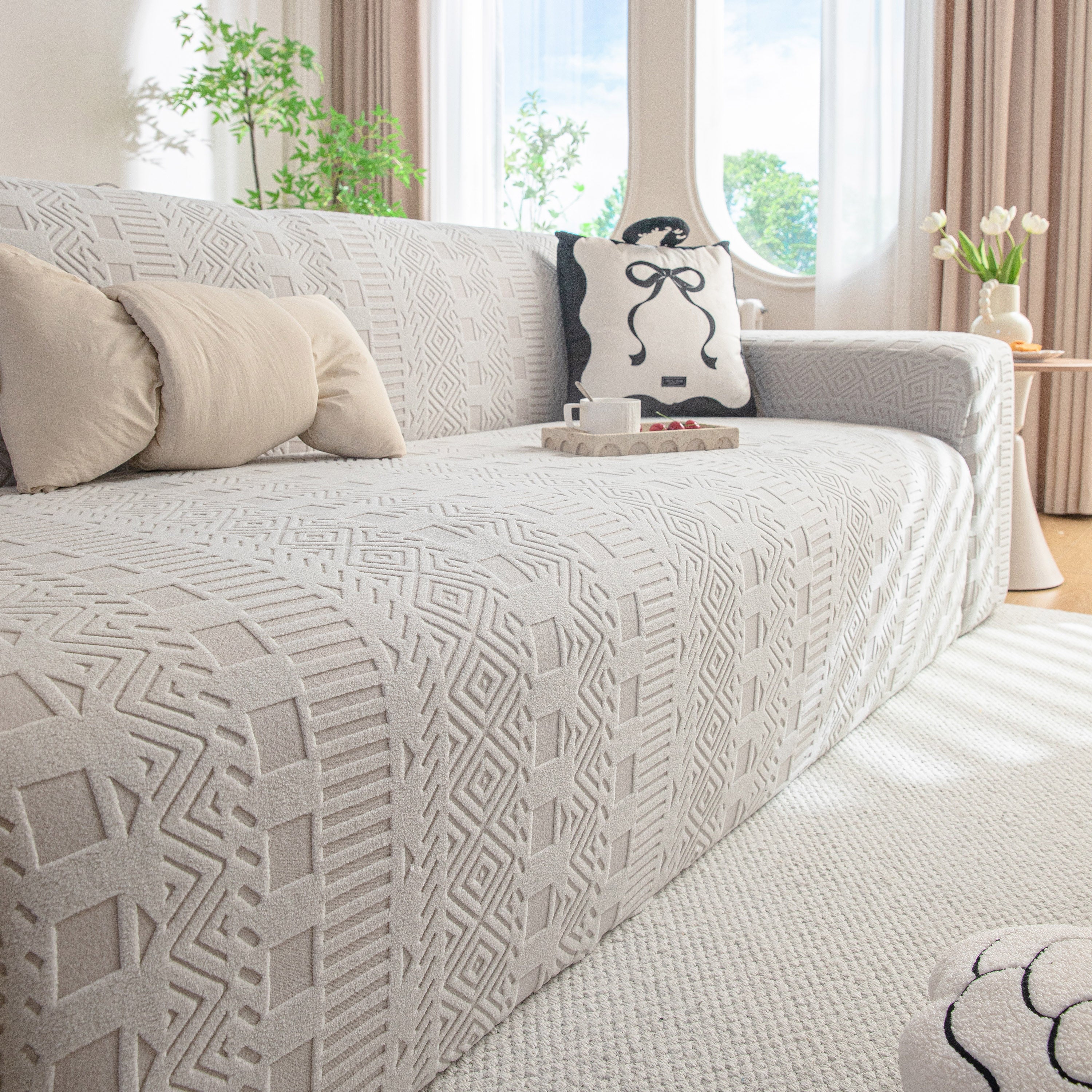 High Stretch Embossed Geometric Slipcover for Couch, Cozy Plush Fleece Couch Cover - Image 42