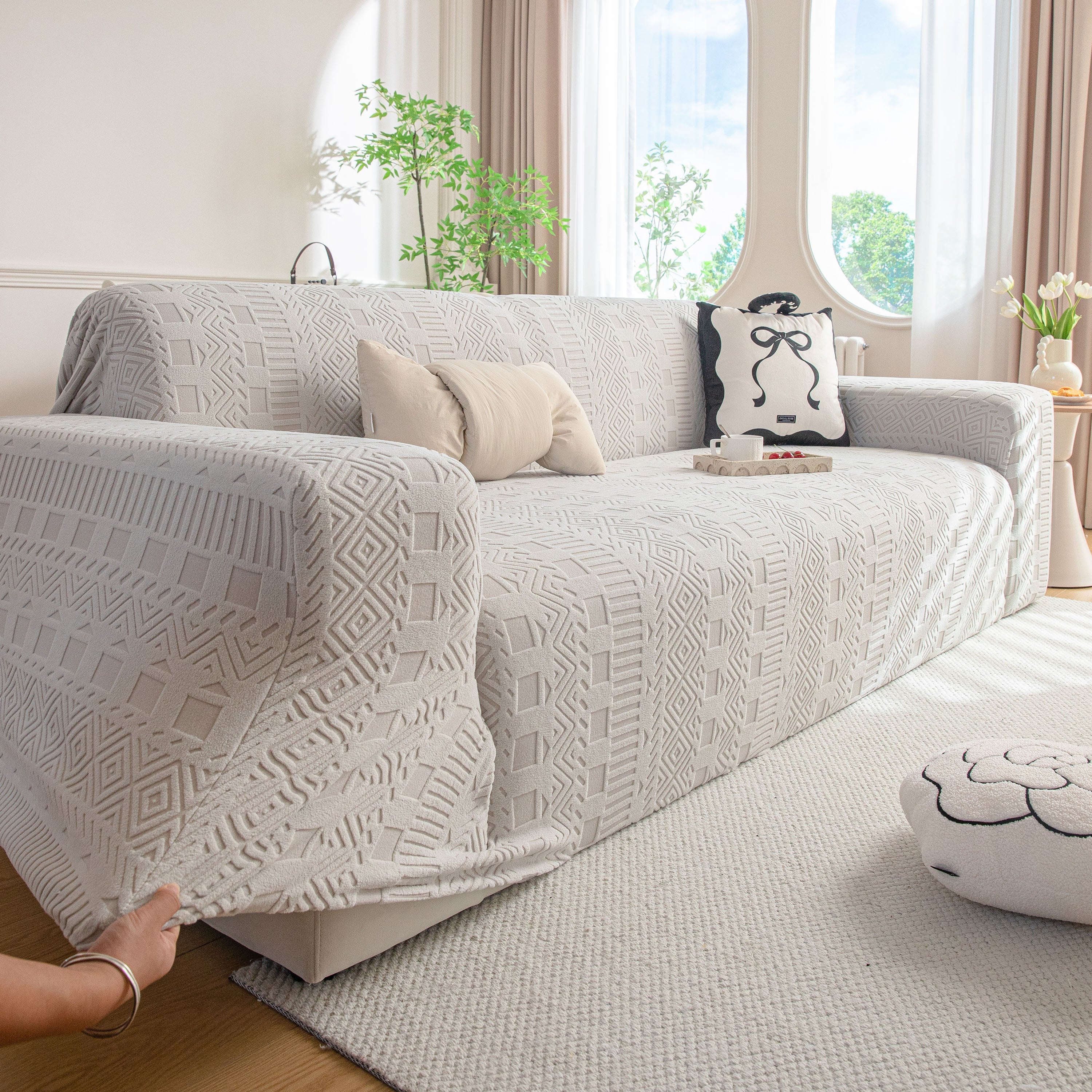 High Stretch Embossed Geometric Slipcover for Couch, Cozy Plush Fleece Couch Cover - Image 46