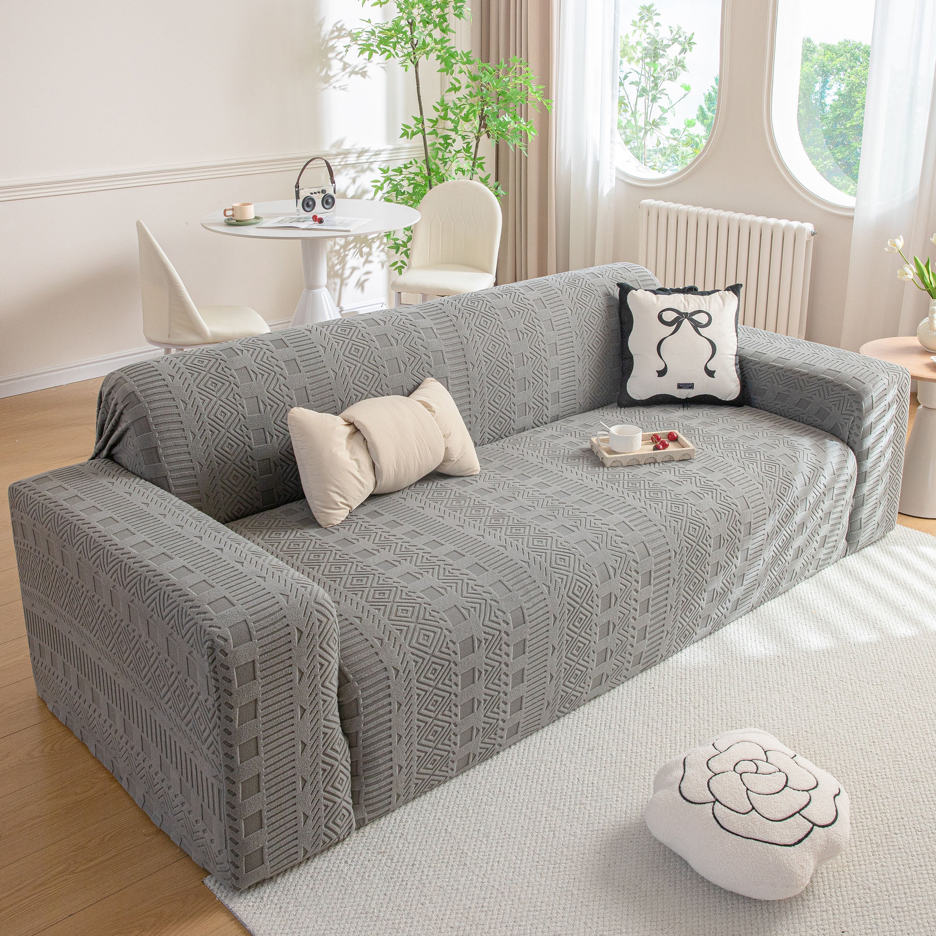 High Stretch Embossed Geometric Slipcover for Couch, Cozy Plush Fleece Couch Cover - Image 5