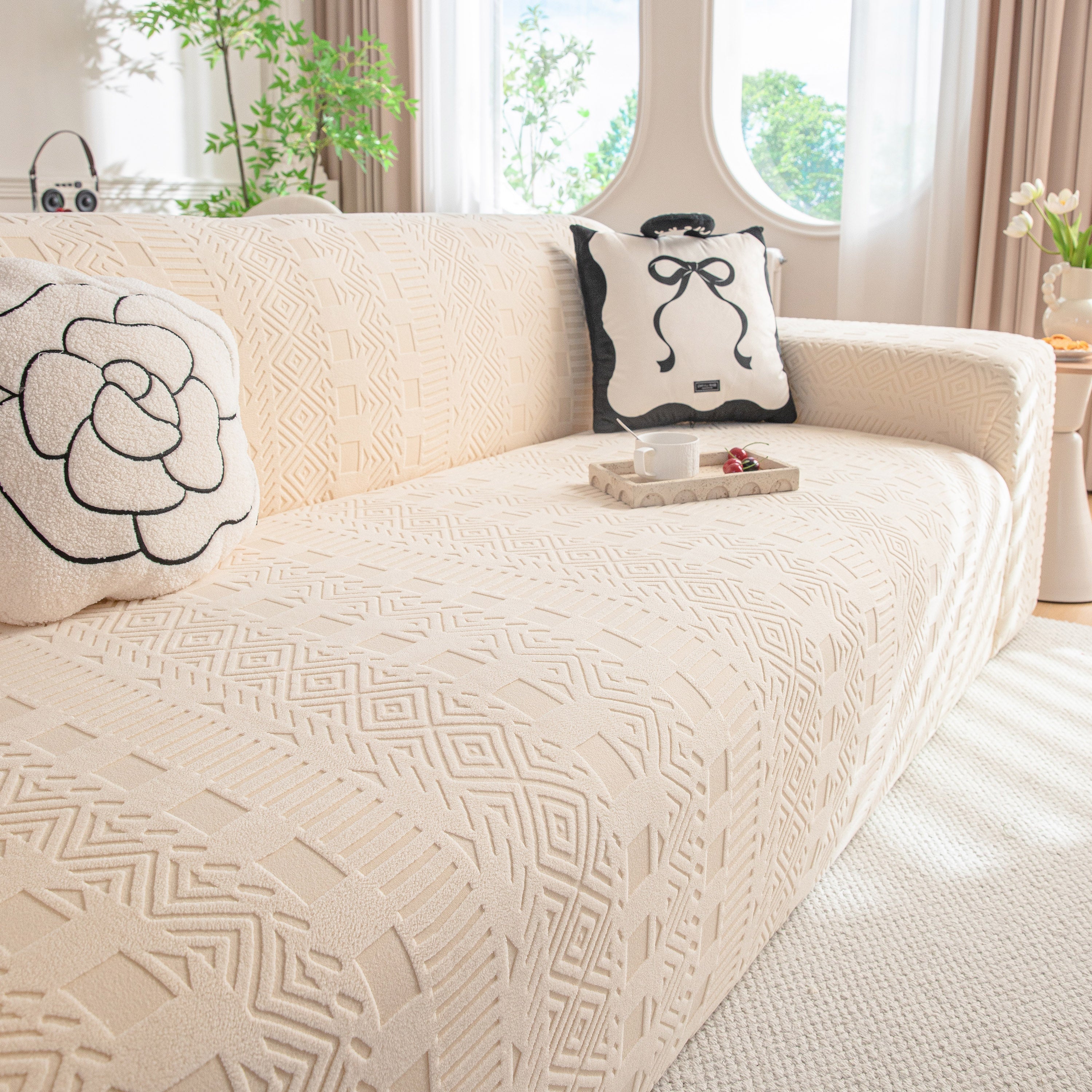 High Stretch Embossed Geometric Slipcover for Couch, Cozy Plush Fleece Couch Cover - Image 56