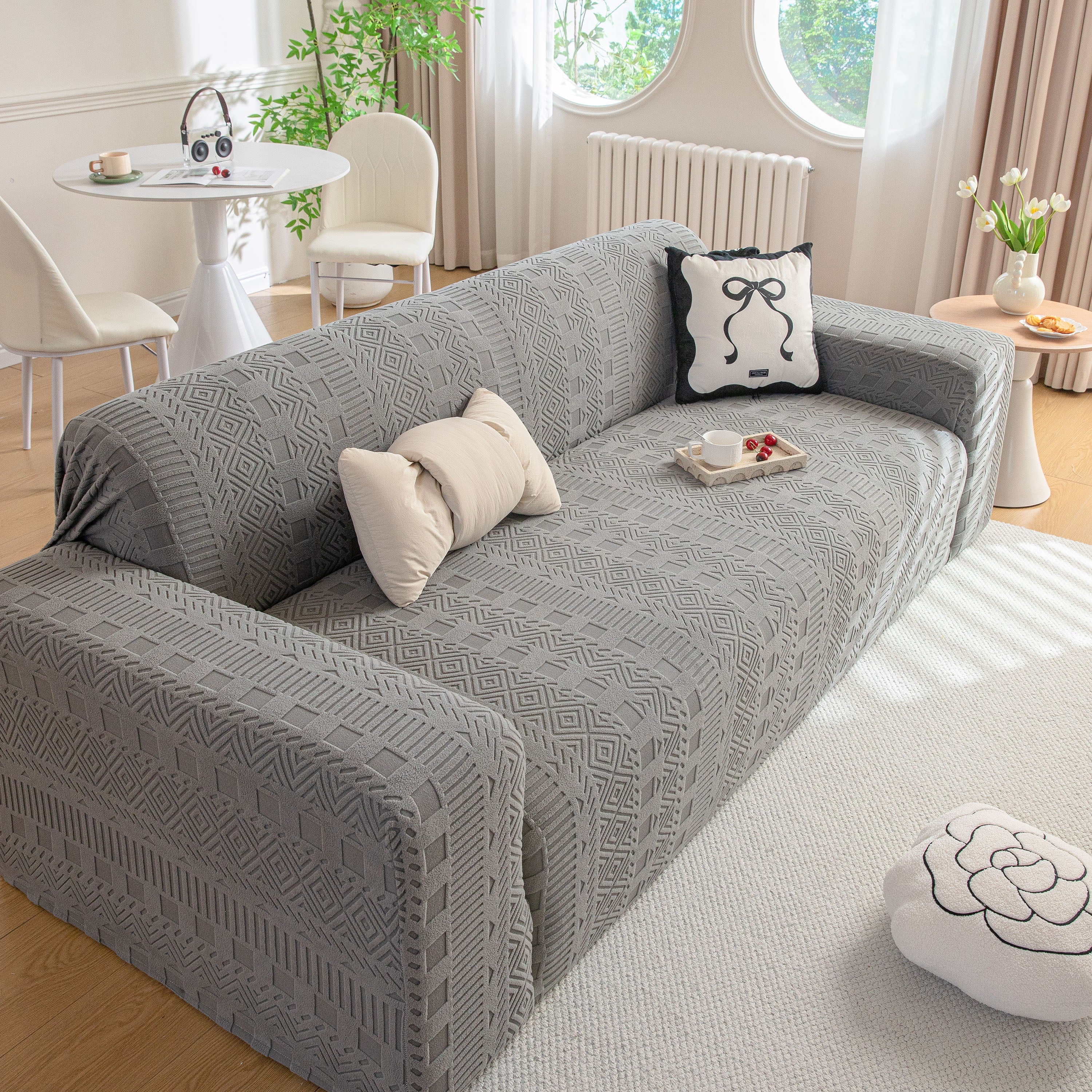 High Stretch Embossed Geometric Slipcover for Couch, Cozy Plush Fleece Couch Cover - Image 6