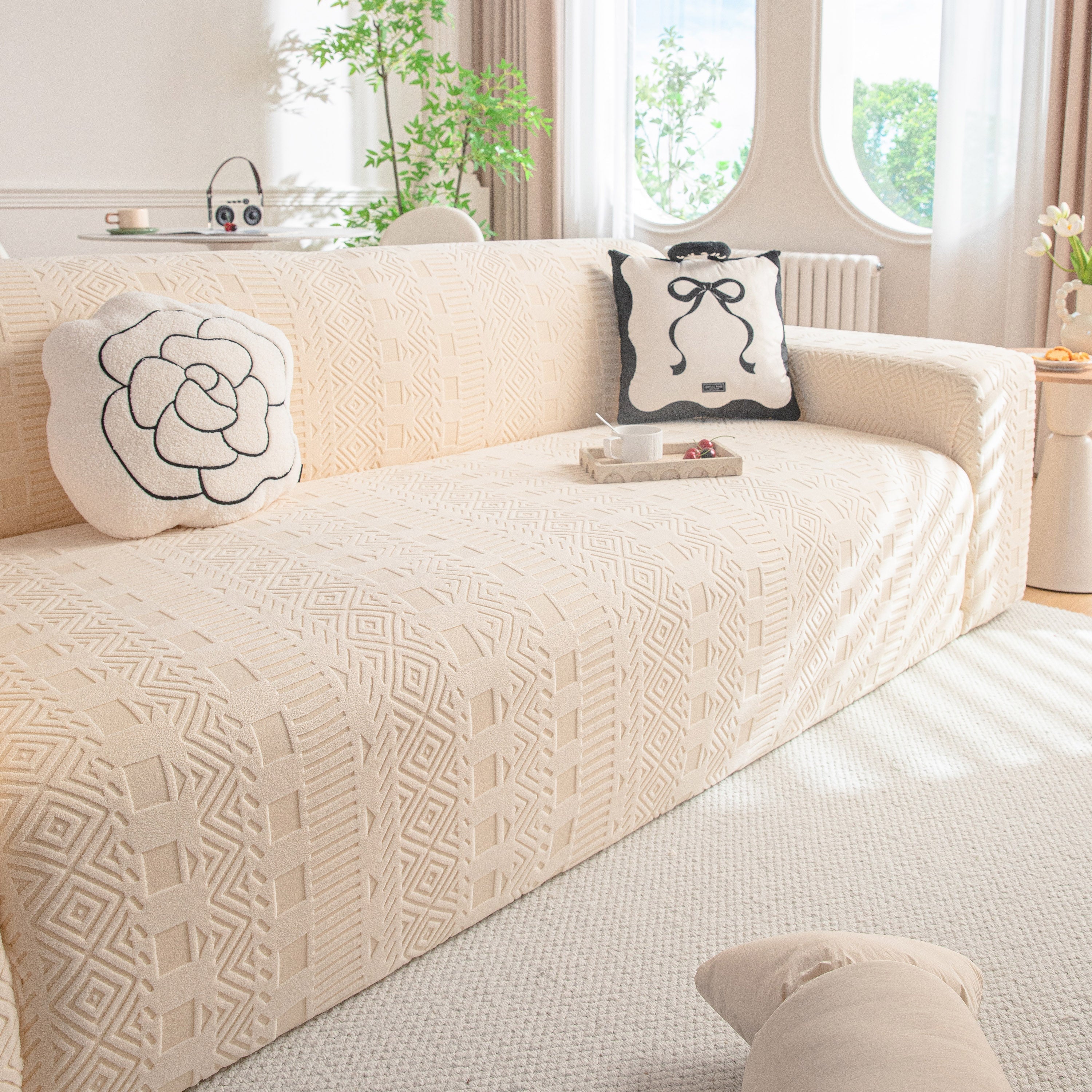 High Stretch Embossed Geometric Slipcover for Couch, Cozy Plush Fleece Couch Cover - Image 65