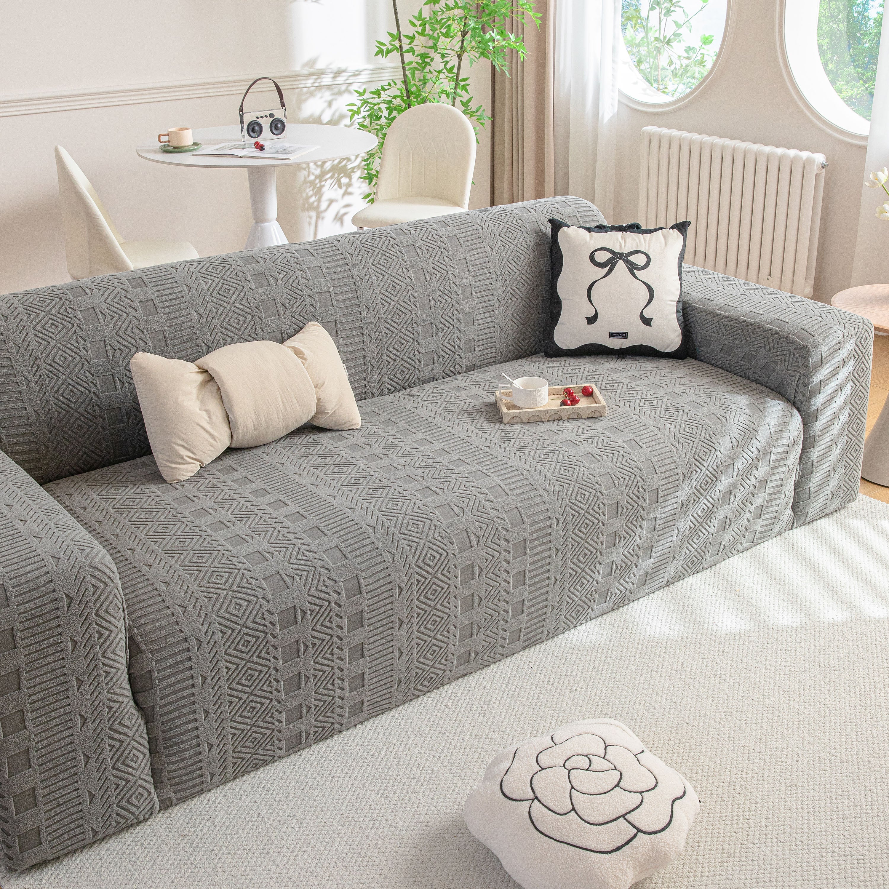 High Stretch Embossed Geometric Slipcover for Couch, Cozy Plush Fleece Couch Cover - Image 7