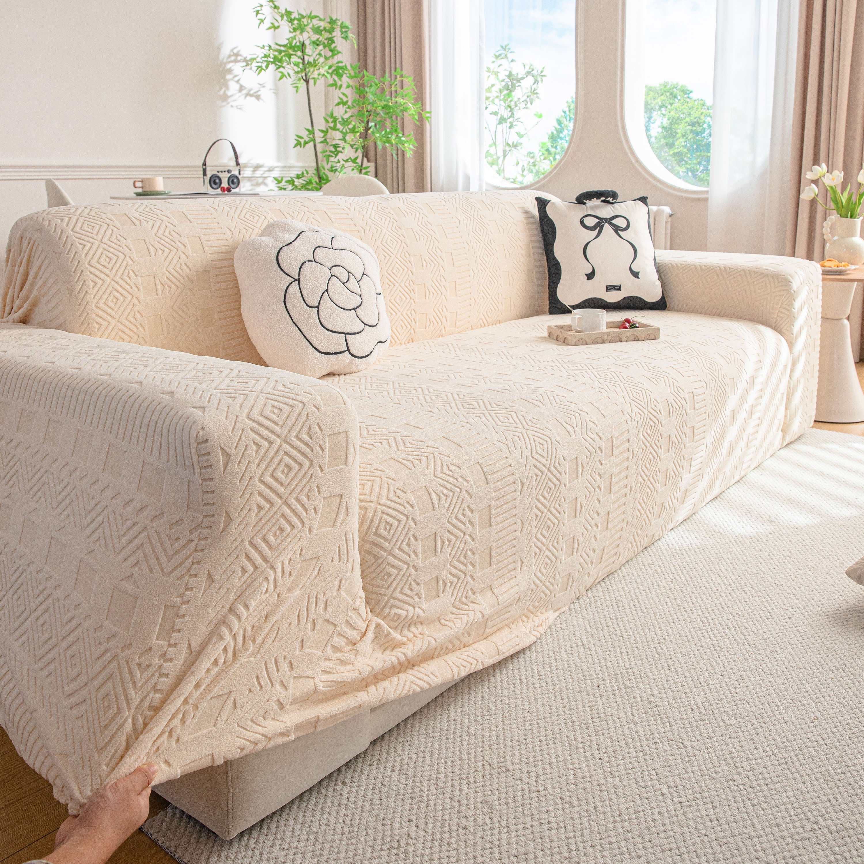 High Stretch Embossed Geometric Slipcover for Couch, Cozy Plush Fleece Couch Cover - Image 71