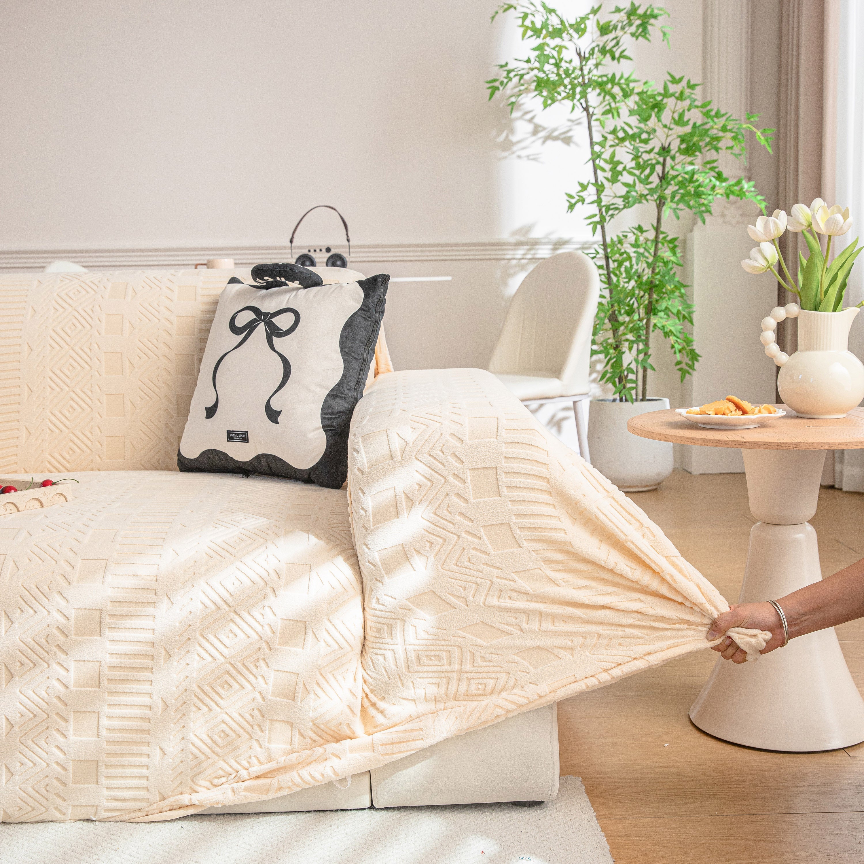 High Stretch Embossed Geometric Slipcover for Couch, Cozy Plush Fleece Couch Cover - Image 72