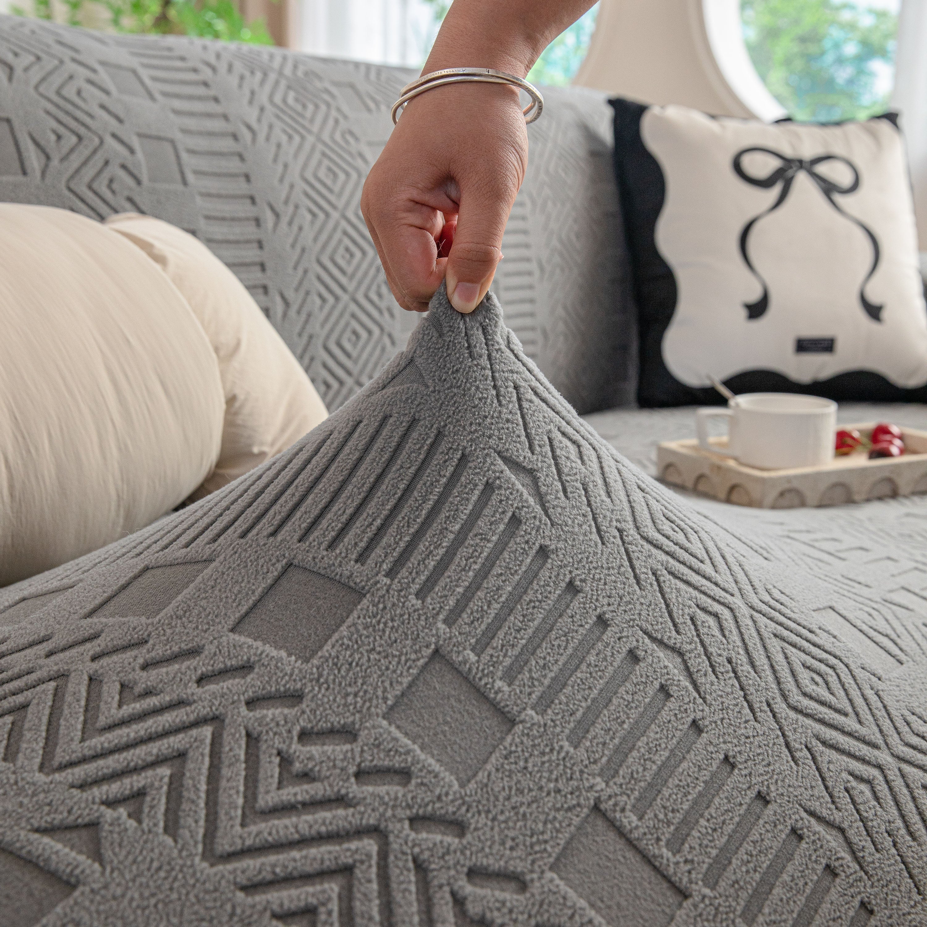 High Stretch Embossed Geometric Slipcover for Couch, Cozy Plush Fleece Couch Cover - Image 8