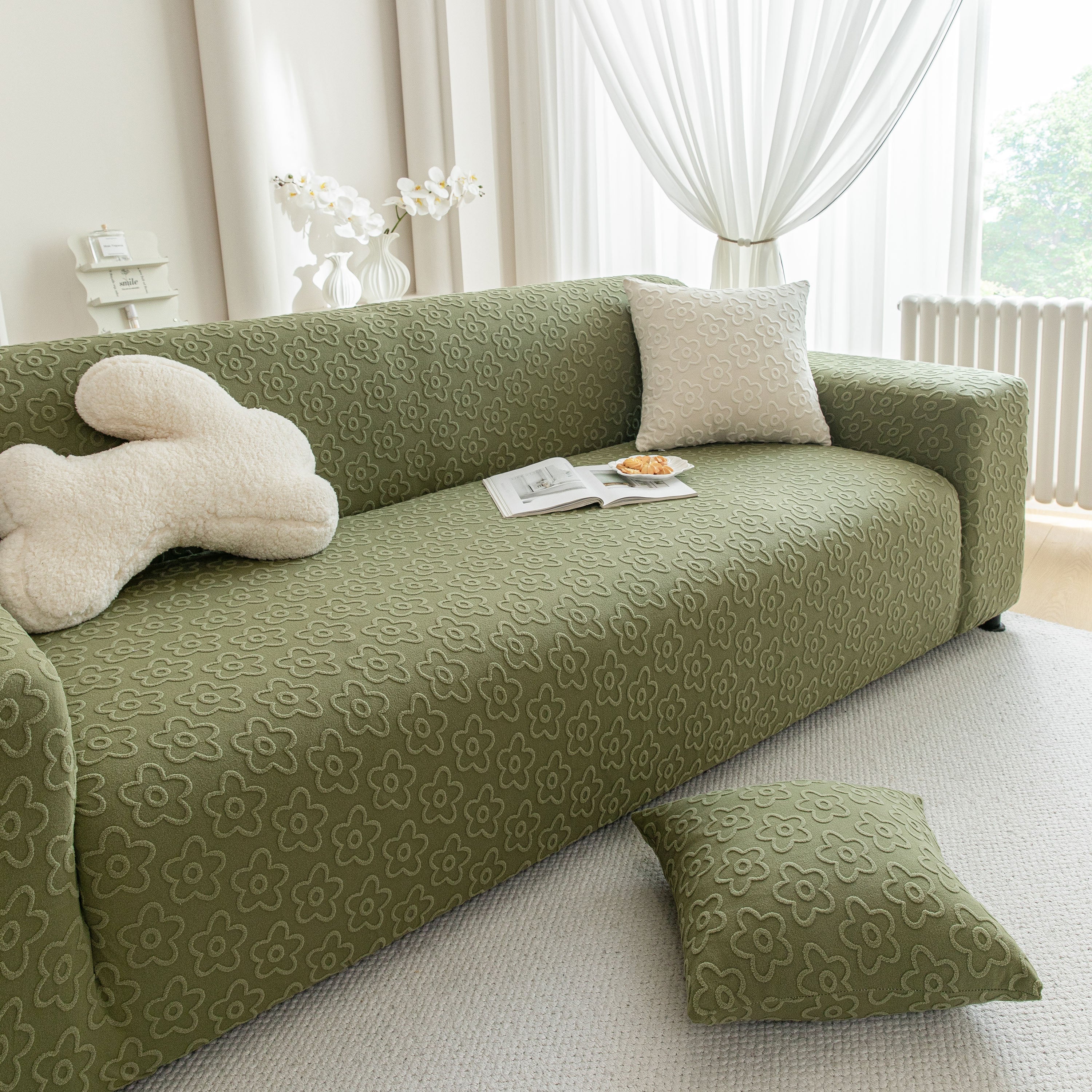 High Stretch Jacquard Sofa Slipcover, Soft Spandex Textured Floral Couch Cover - Image 10