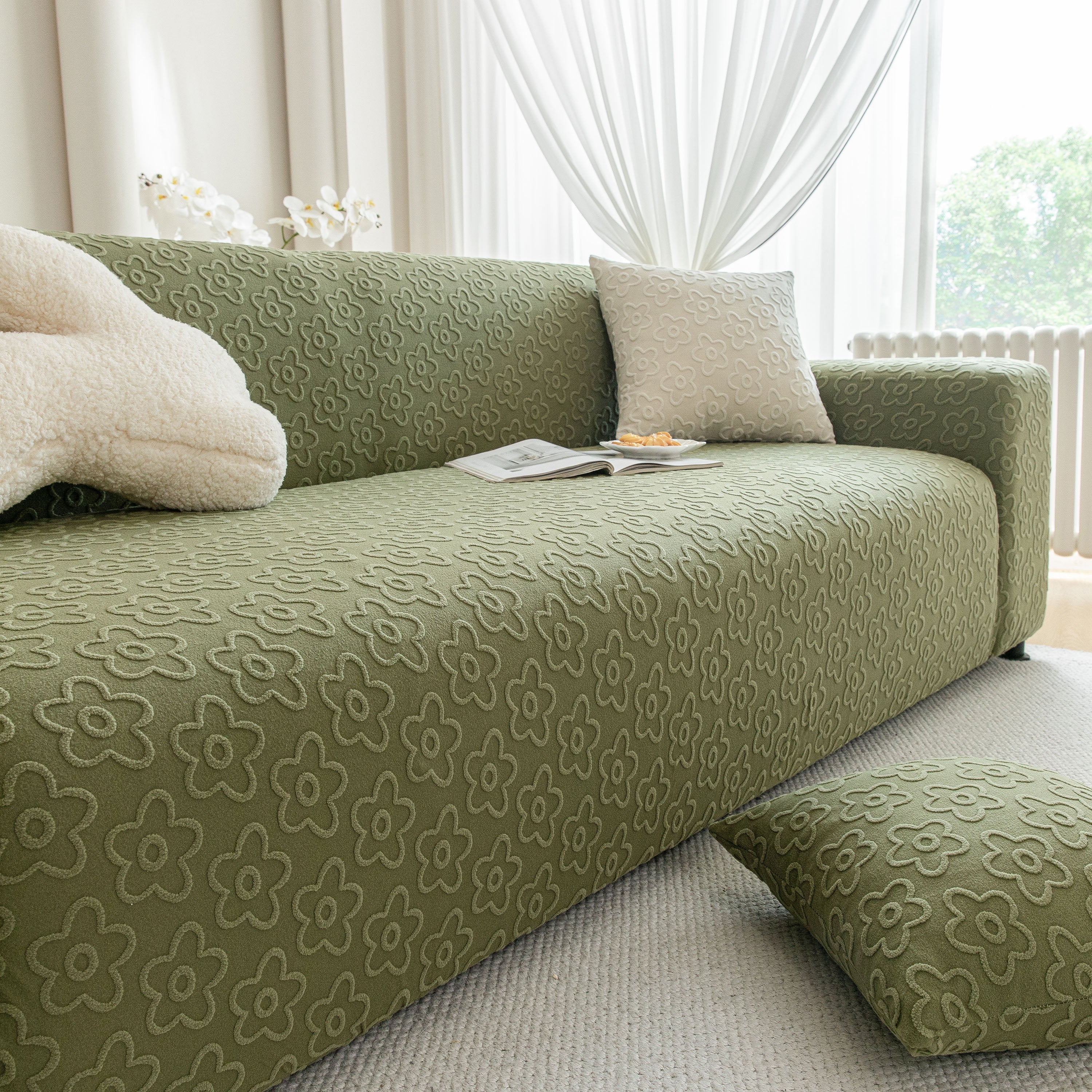 High Stretch Jacquard Sofa Slipcover, Soft Spandex Textured Floral Couch Cover - Image 11