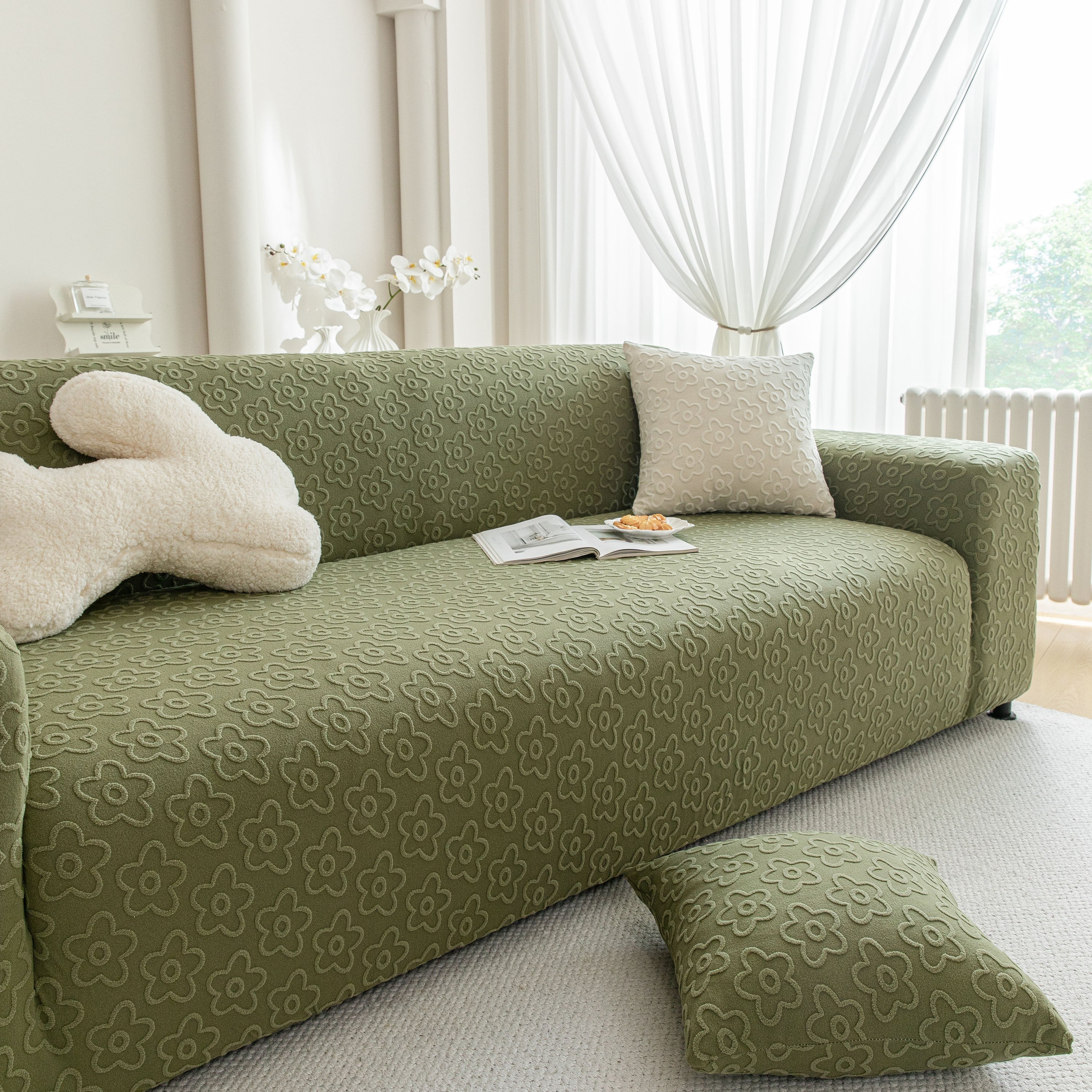 High Stretch Jacquard Sofa Slipcover, Soft Spandex Textured Floral Couch Cover - Image 13